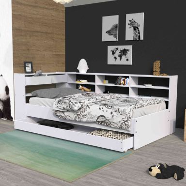 Lit tiroir avec environnement de lit en bois blanc 90x190 - LT14019