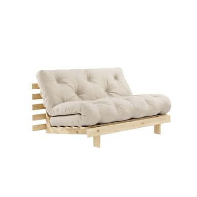 Canapé convertible ROOTS en pin massif naturel avec matelas futon 140x200