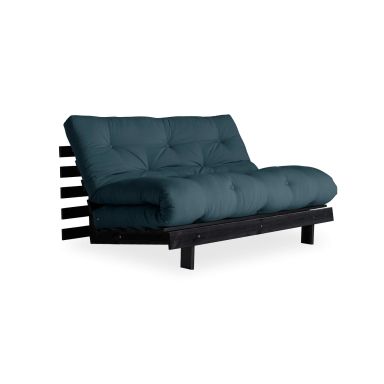 Canapé convertible ROOTS en pin massif noir avec matelas futon 140x200