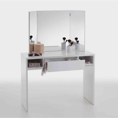 Coiffeuse avec miroir et rangements en bois blanc - CF13022