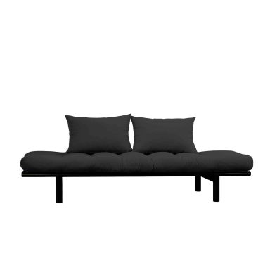 Sofa PACE en pin massif noir matelas 75x200 + coussins 40x60 inclus