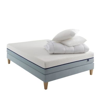 Ensemble matelas mémoire de forme, sommier, pieds, couette et oreiller Songe 600 - SOMEO