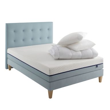 Ensemble matelas mémoire de forme, sommier, pieds, tête de lit, couette et oreiller Songe 600 - SOMEO