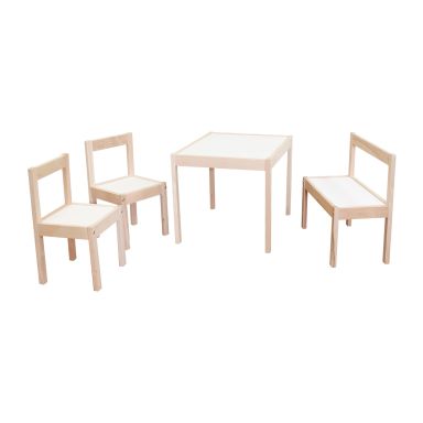 Ensemble table 2 chaises et banc enfant en bois massif brut