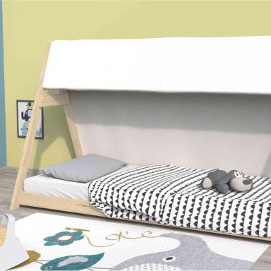 Lit cabane enfant en bois blanc et hêtre 90x200 cm - LT2052