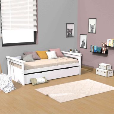 Lit gigogne enfant en bois réglable en hauteur 90x190 - LT14029