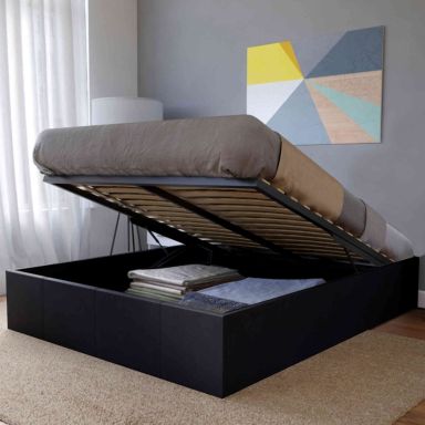 Lit coffre en métal avec revêtement simili cuir noir - LT14021