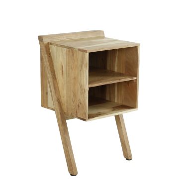 Table de chevet 2 niches naturel en bois massif - CH18042