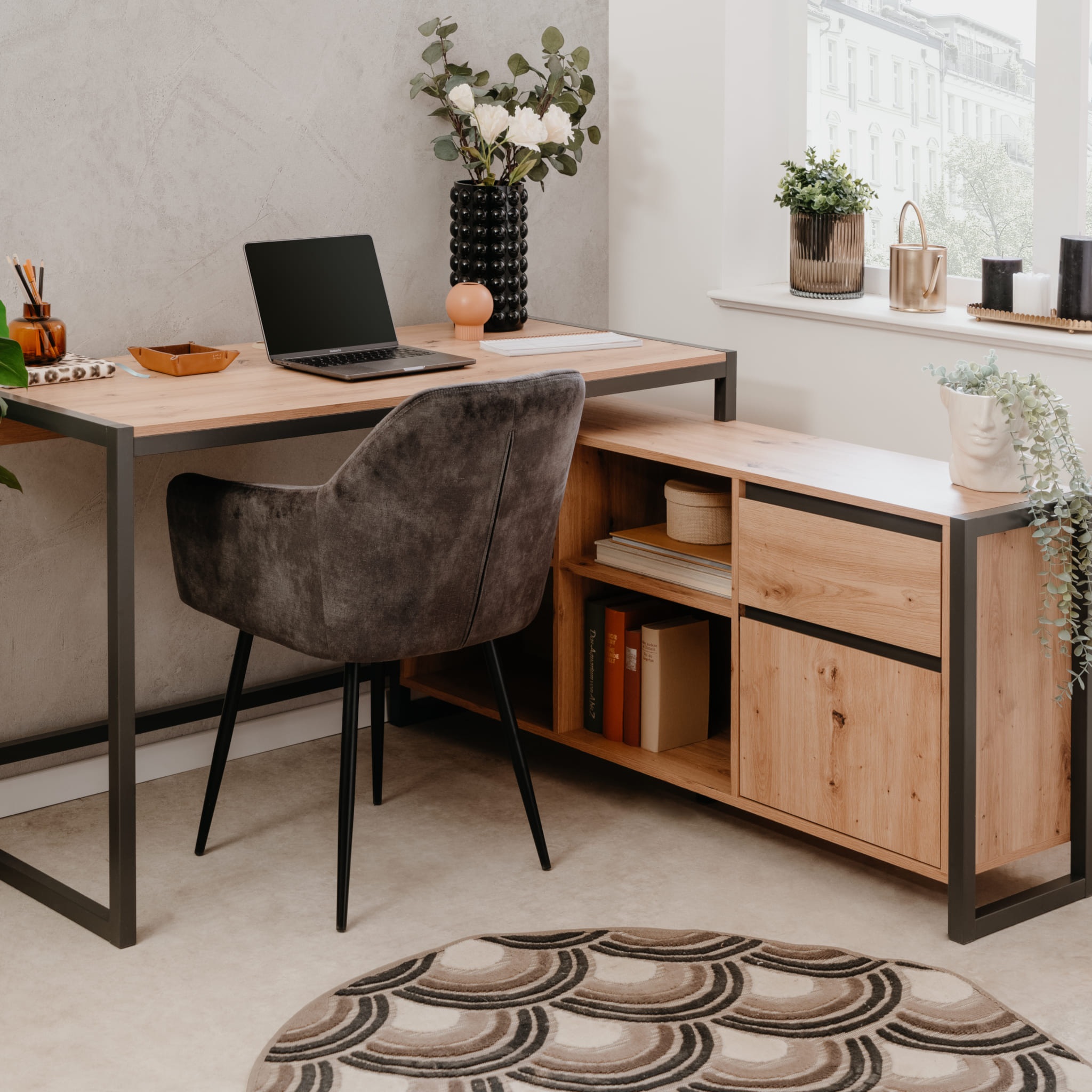 Bureau d'angle bois clair contrasté - BU70105