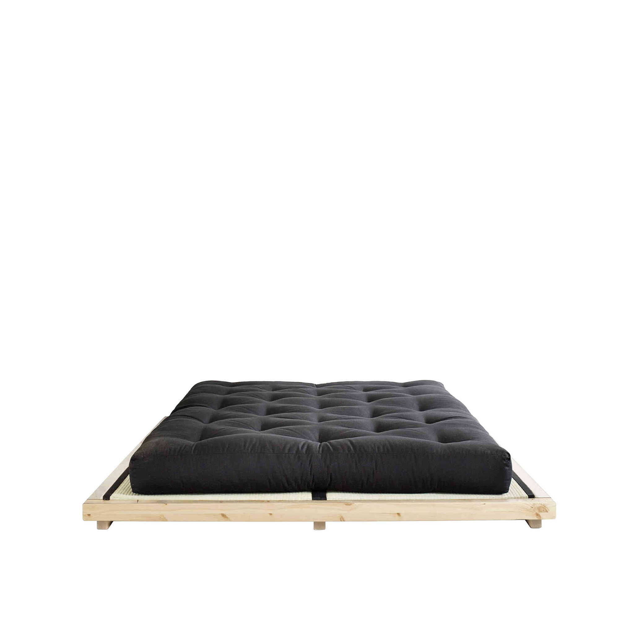 Ensemble lit futon DOCK style japonais naturel 160x200 + tatami + matelas futon noir