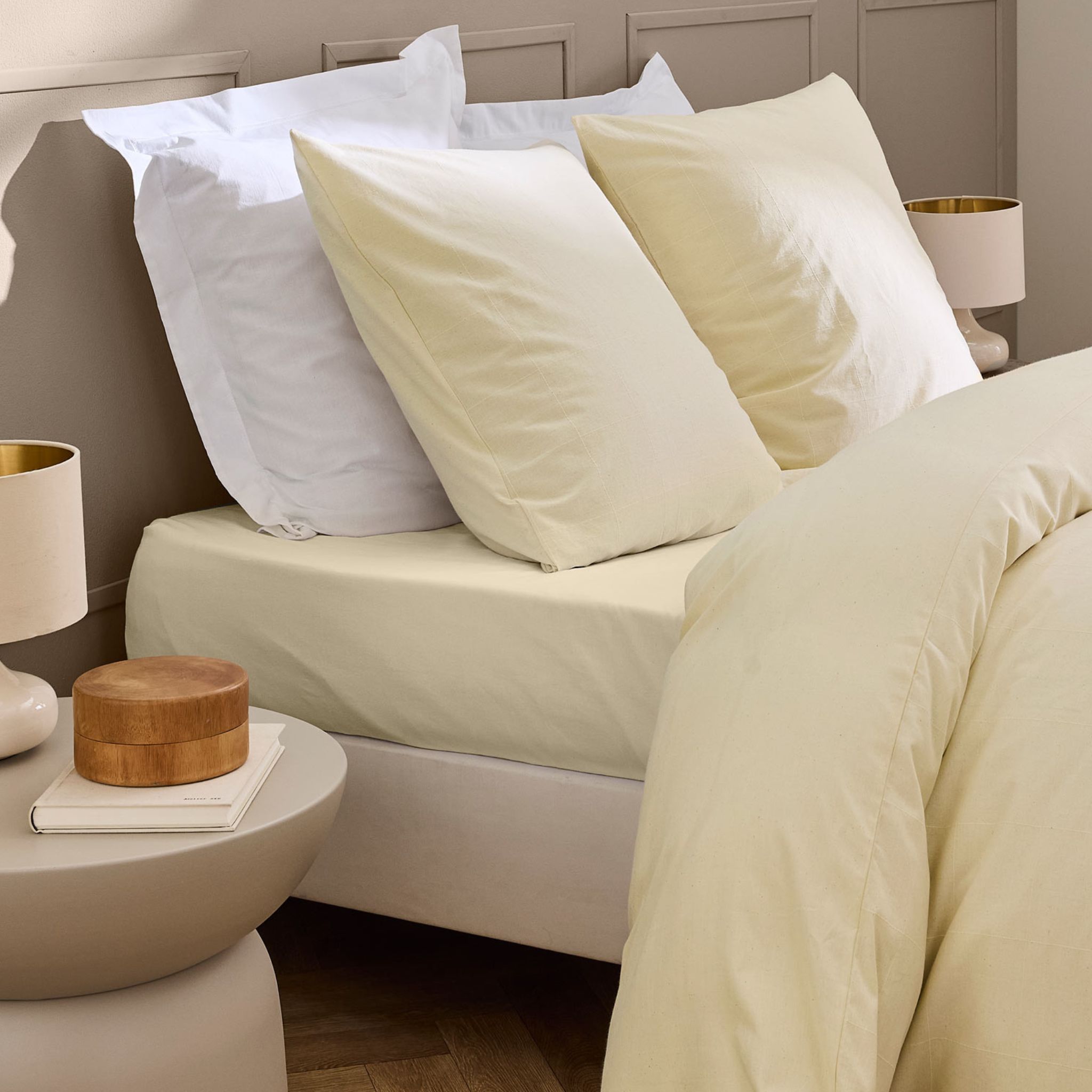 Drap housse 140x190 coton lavé ivoire Douceur d'Intérieur Linella