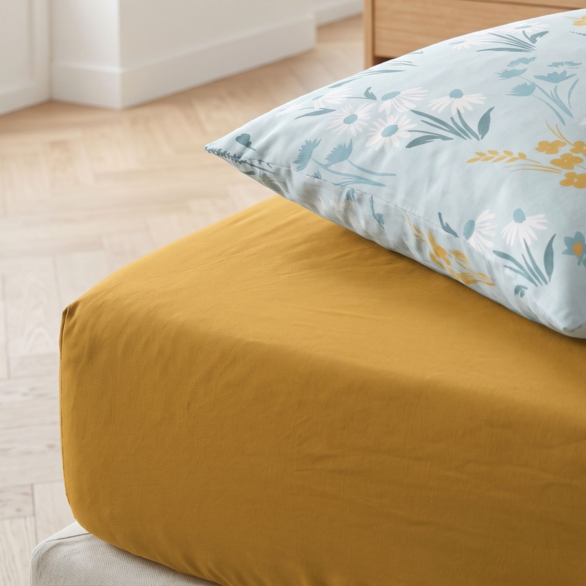 Drap housse 160x200 coton jaune Terre de Nuit Margot