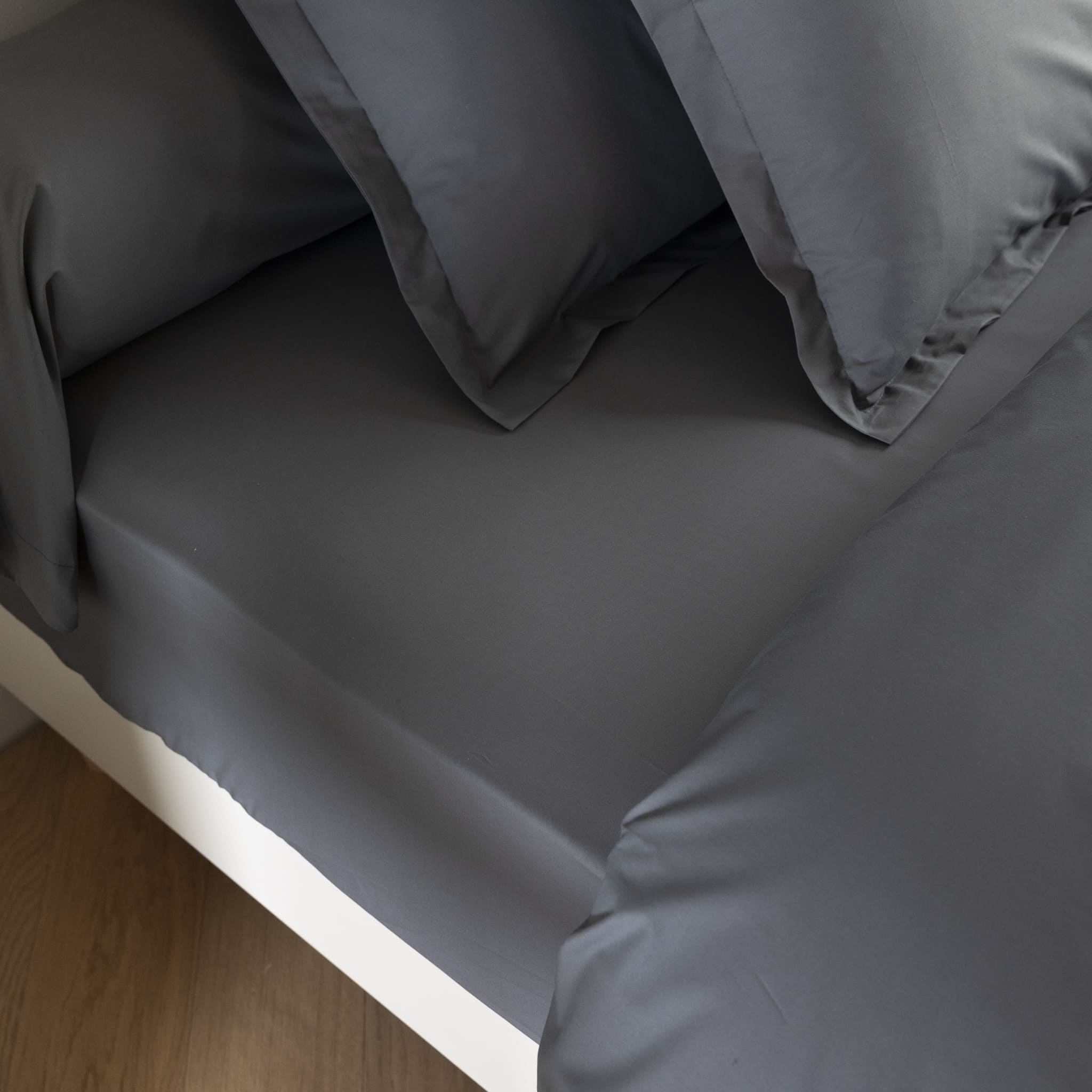 Drap housse coton percale bonnet 40 cm Anthracite 140x190 - SOMEO