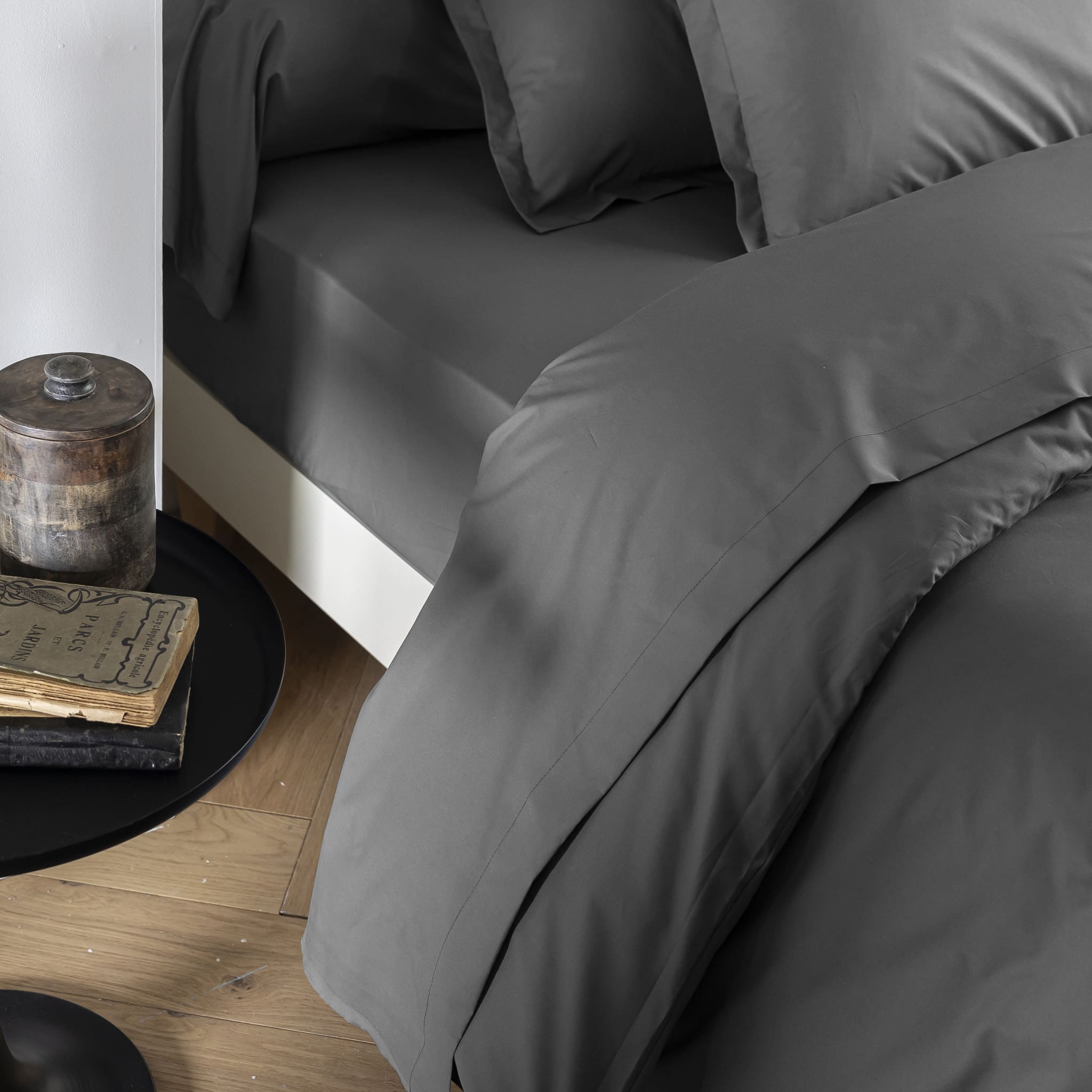 Drap plat coton percale Anthracite 240x310 - SOMEO