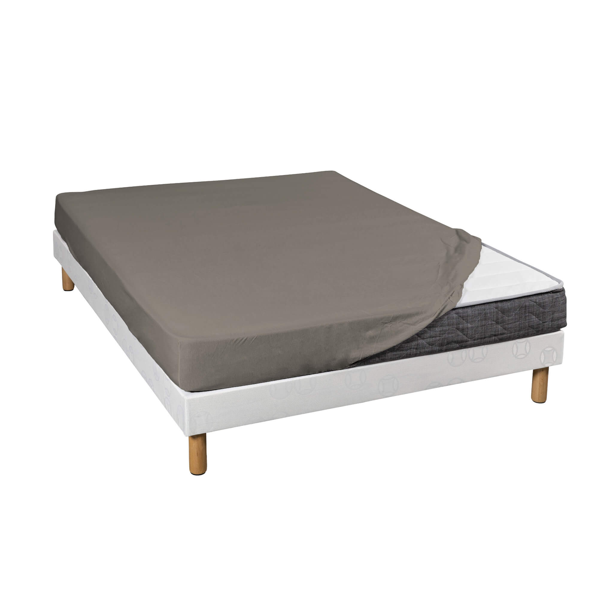 Drap housse jersey taupe bonnet 30 cm 100% coton biologique 70/80x190/200