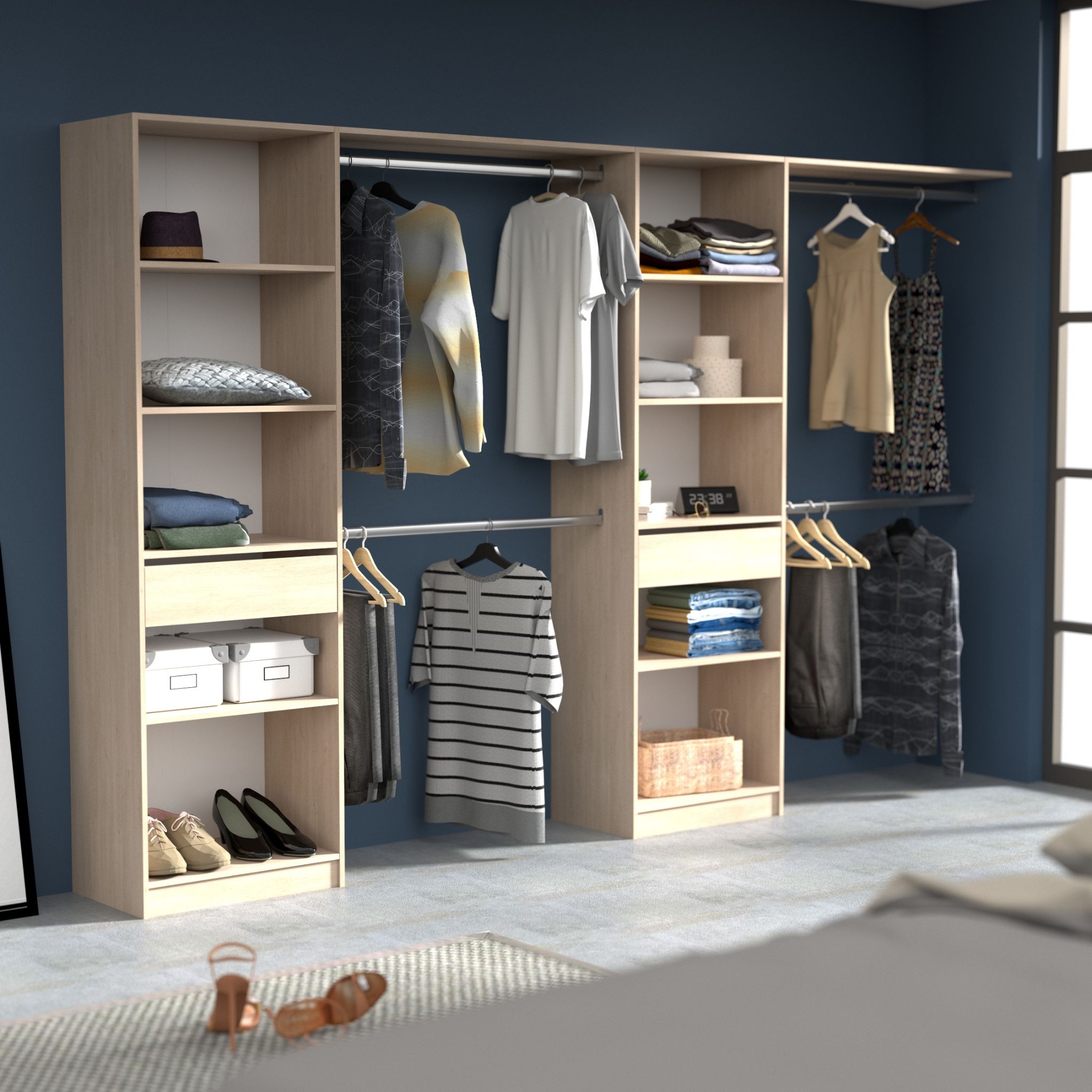 Dressing ouvert avec étagères, réversible bois naturel