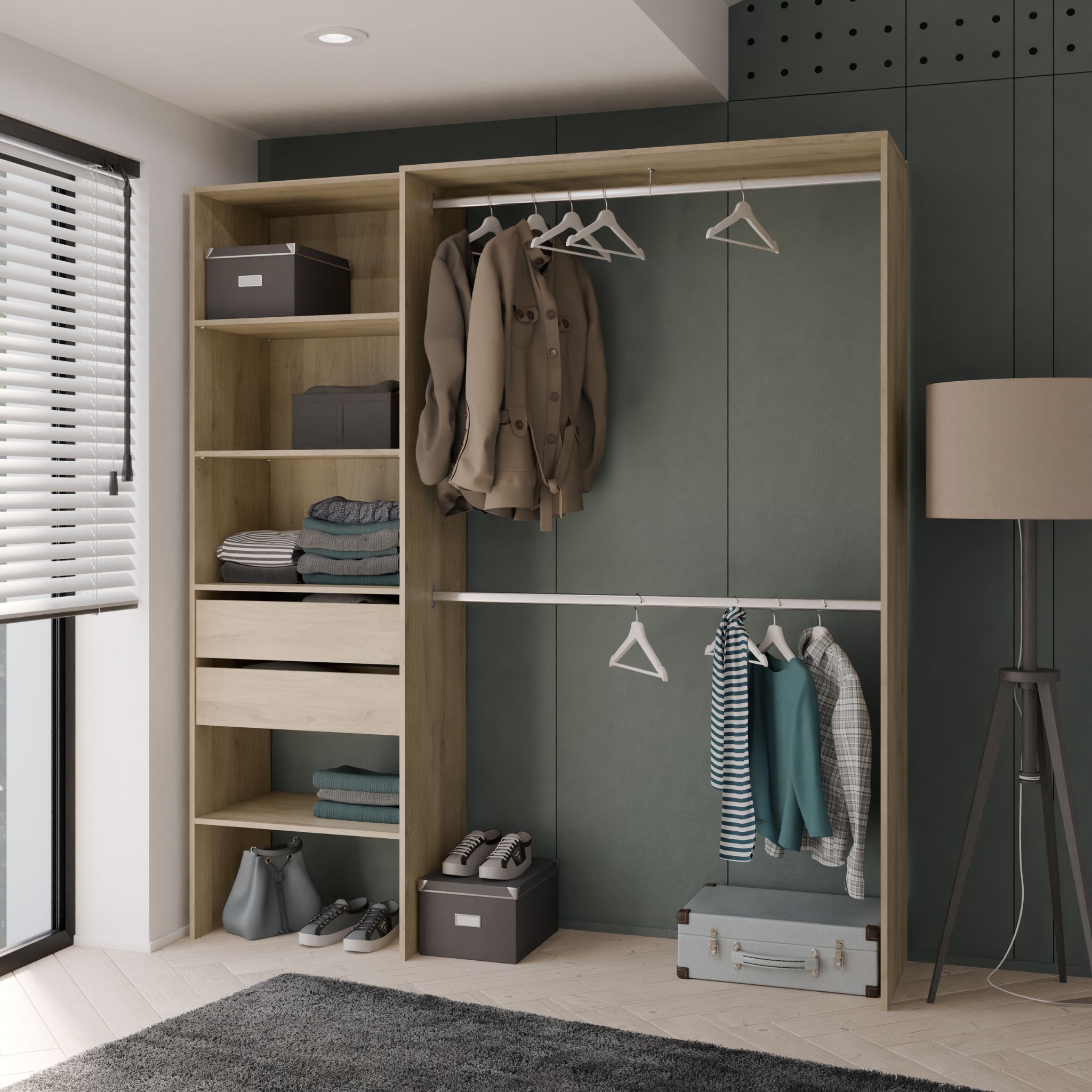 Dressing modulable avec étagères et tiroirs bois clair - DR118