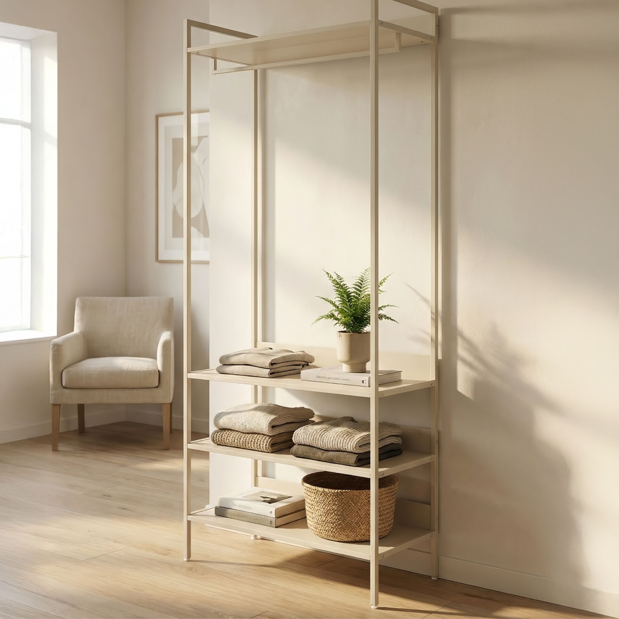 Dressing ouvert bois beige et métal