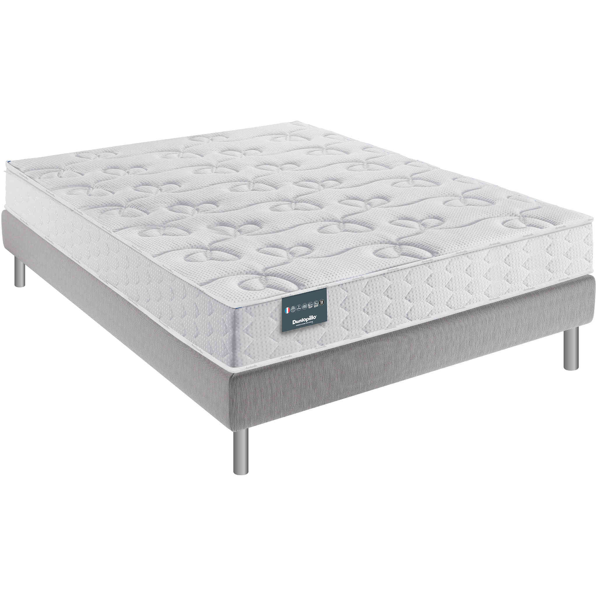 Ensemble Dunlopillo 100% latex 7 zones 18cm LAVANDE, matelas, sommier, pieds