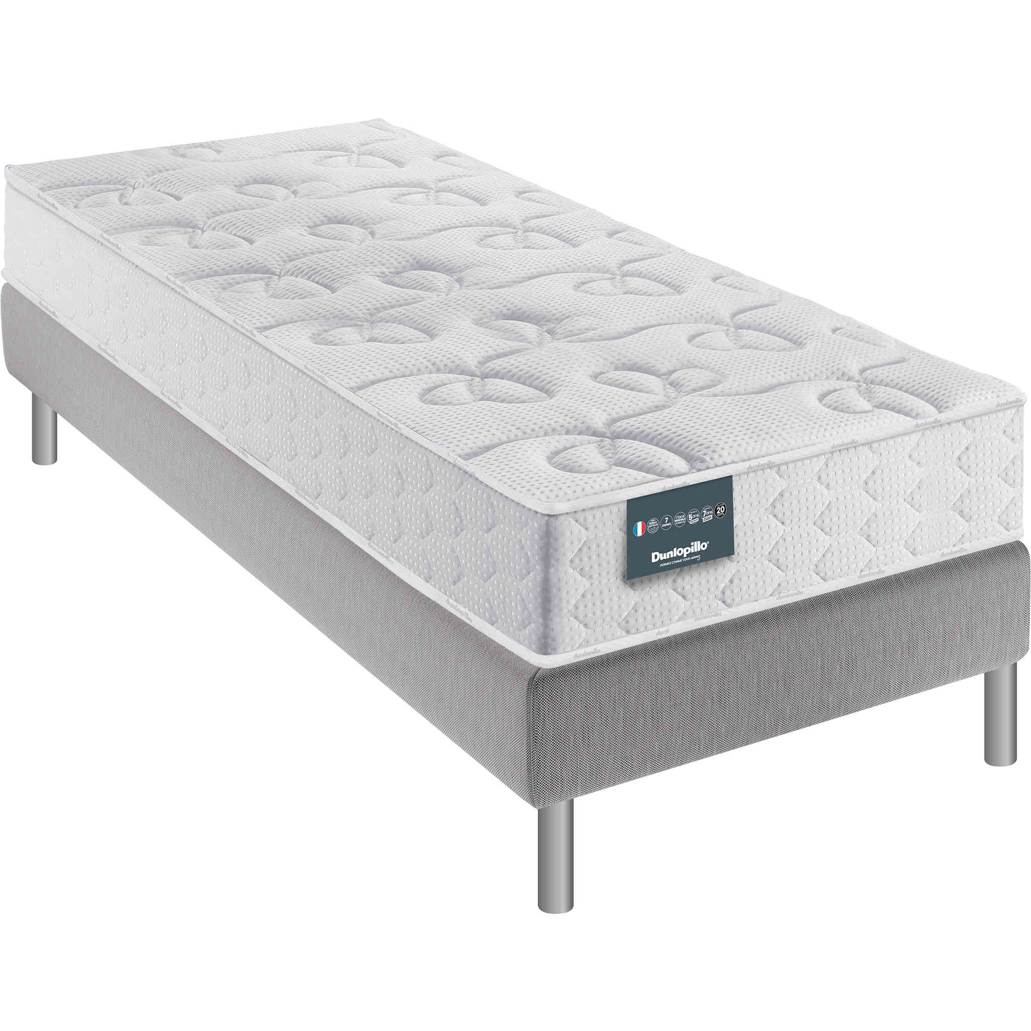 Ensemble Dunlopillo 100% latex 7 zones 20cm DAHLIA, matelas, sommier, pieds
