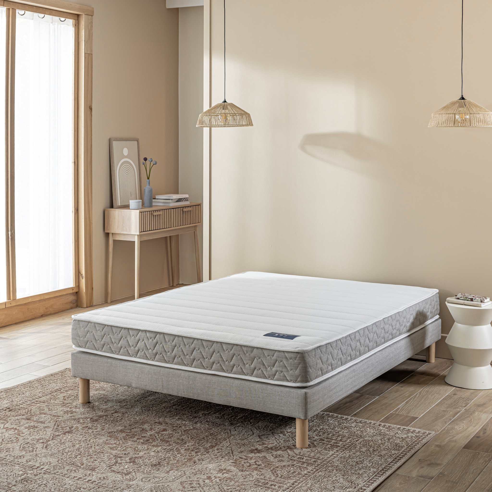 Ensemble sommier et matelas latex ferme Terre de Nuit Abondance 2.0 Gris clair