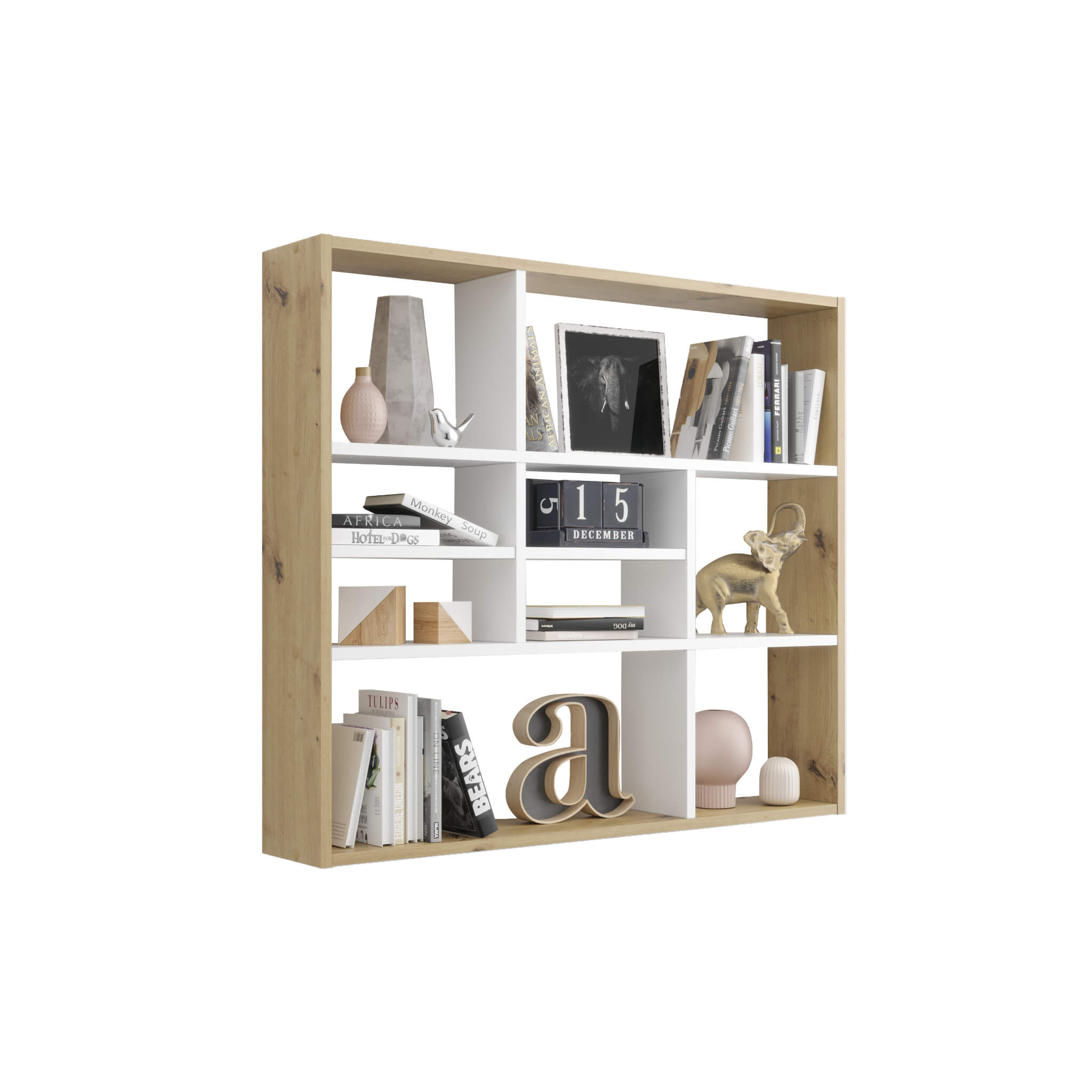 Etagère murale à cases en bois chêne artisan et blanc brillant - ET13041-1