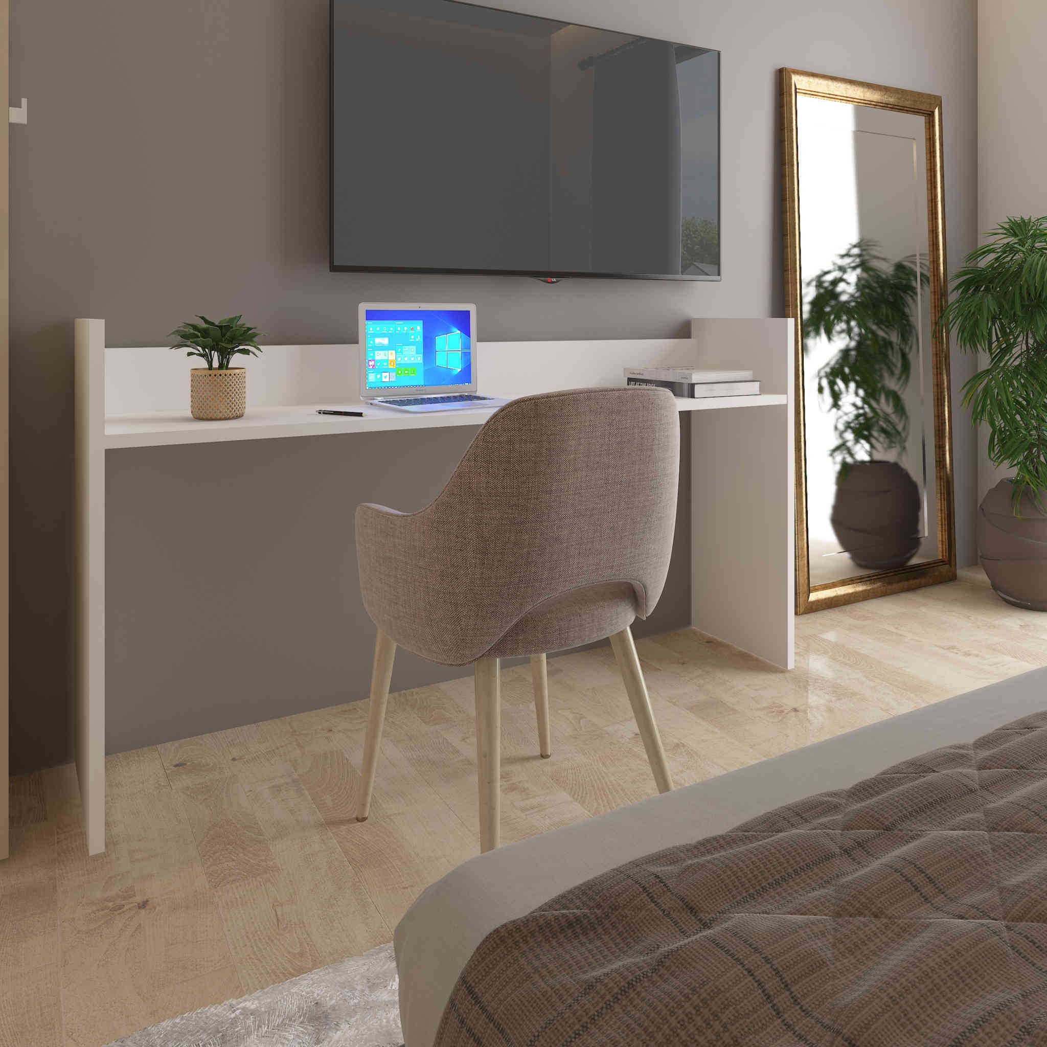 Bureau à roulettes en bois blanc - BU9034