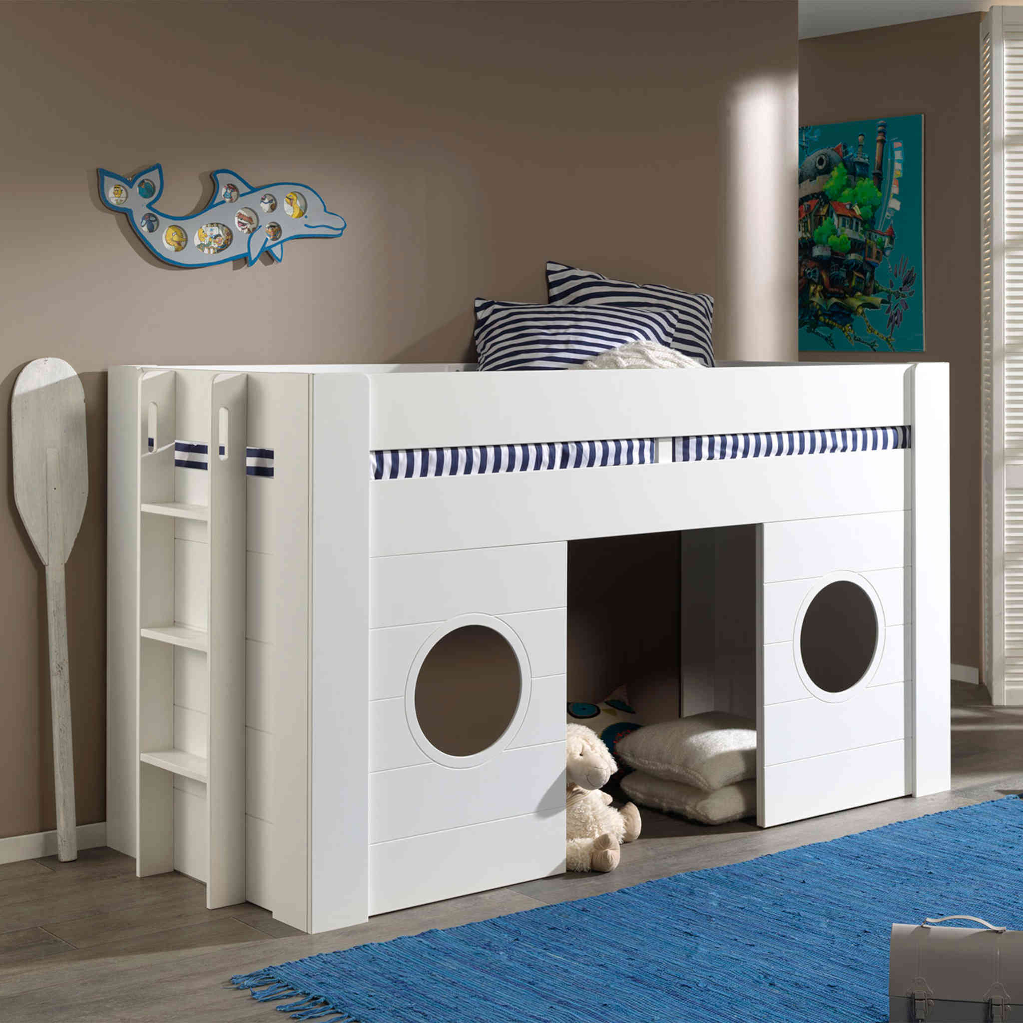 Lit enfant mi-hauteur cabine en bois blanc 90x200 cm - LT2049