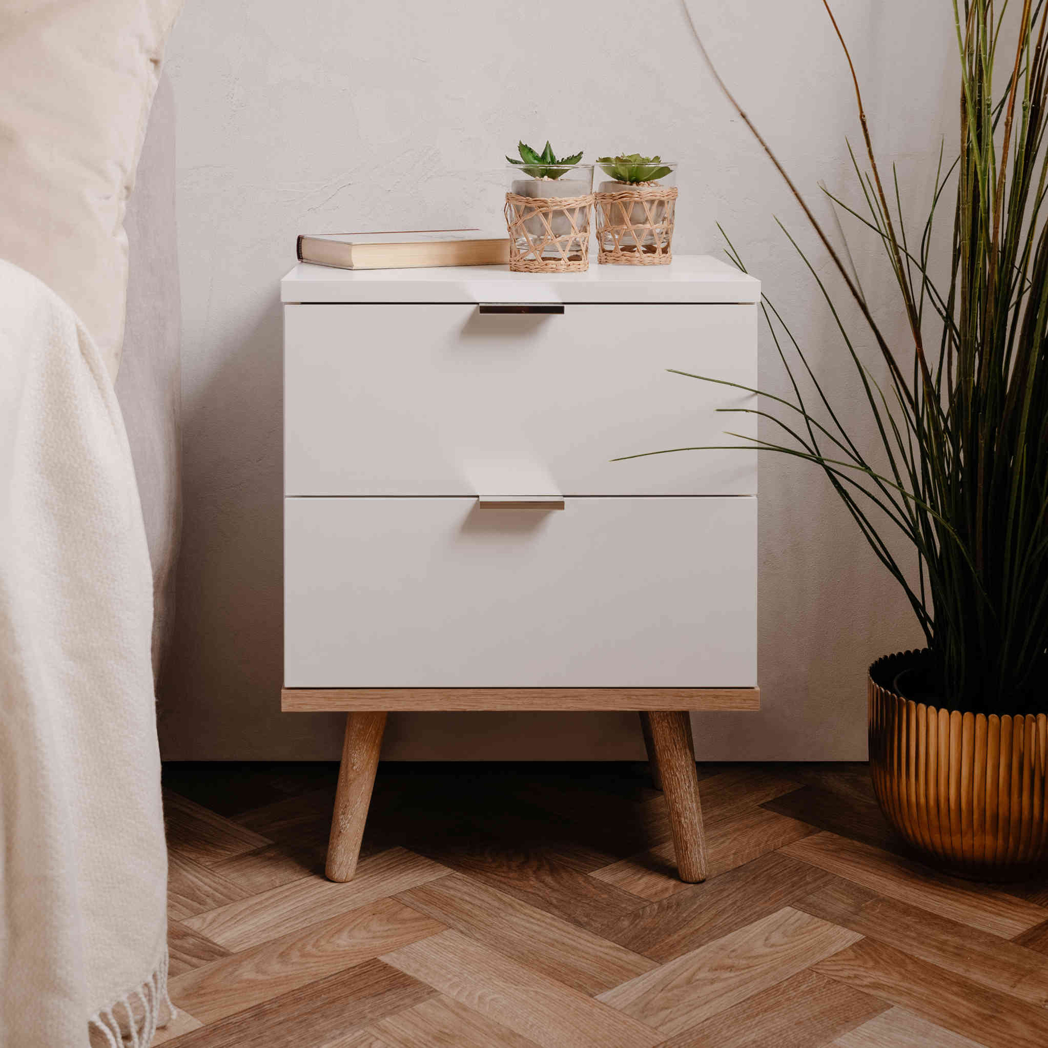 Table de chevet 2 tiroirs blanc - CH7781