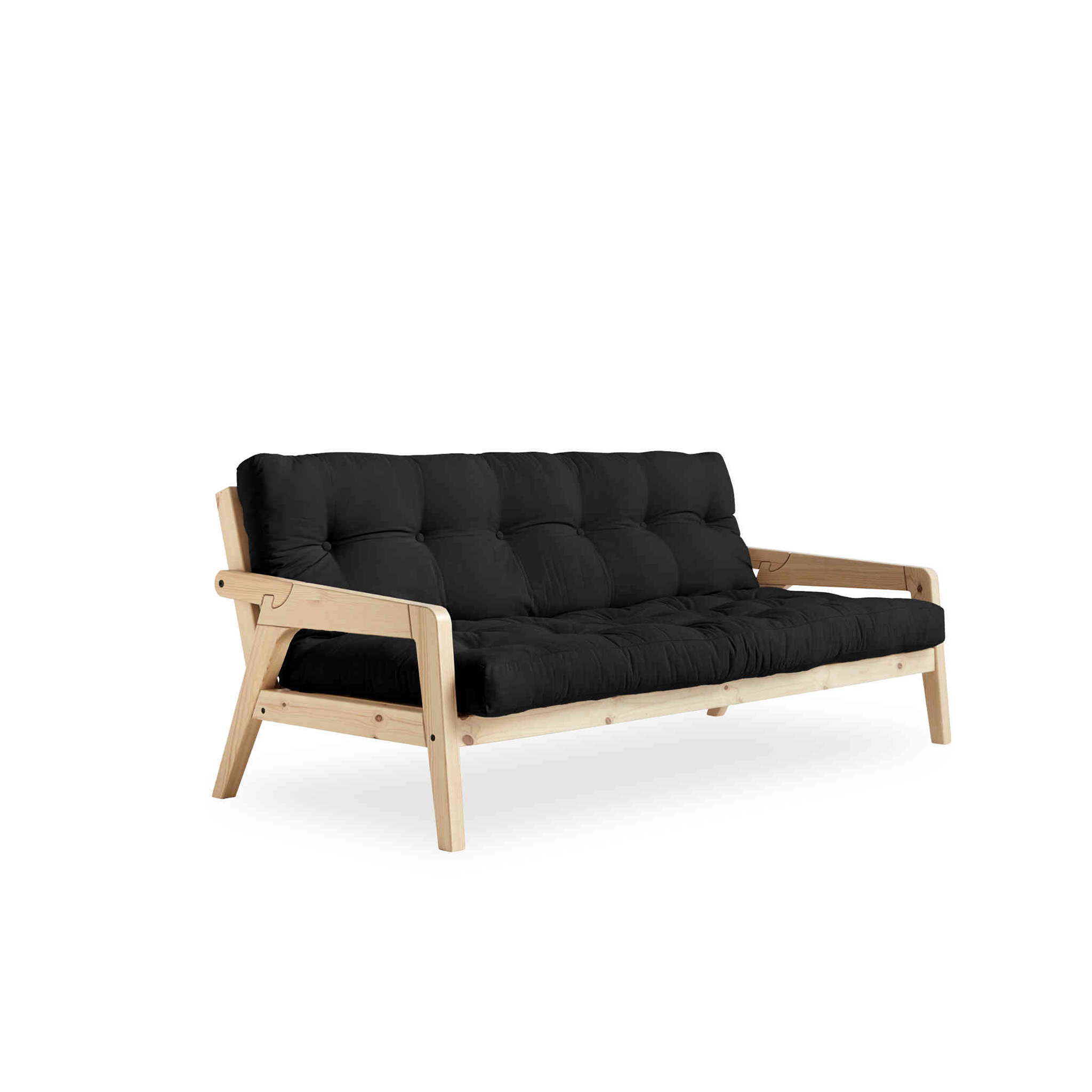 Banquette ajustable GRAB en pin massif naturel avec matelas futon anthracite