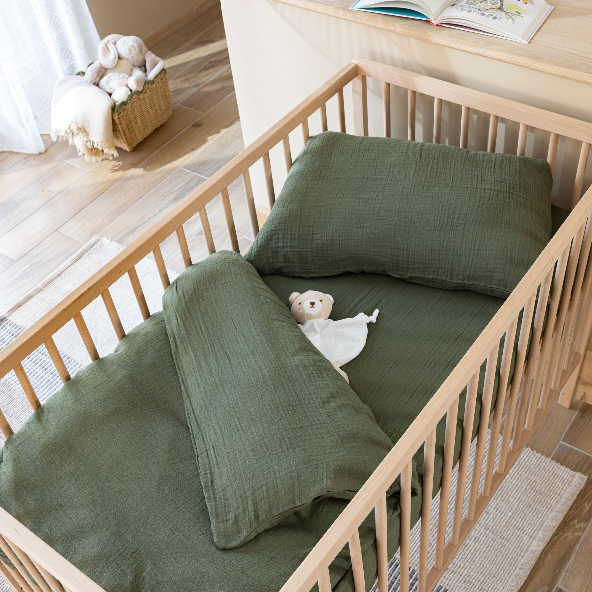 Housse de couette bébé 80x120 gaze de coton kaki Terre de Nuit NOA