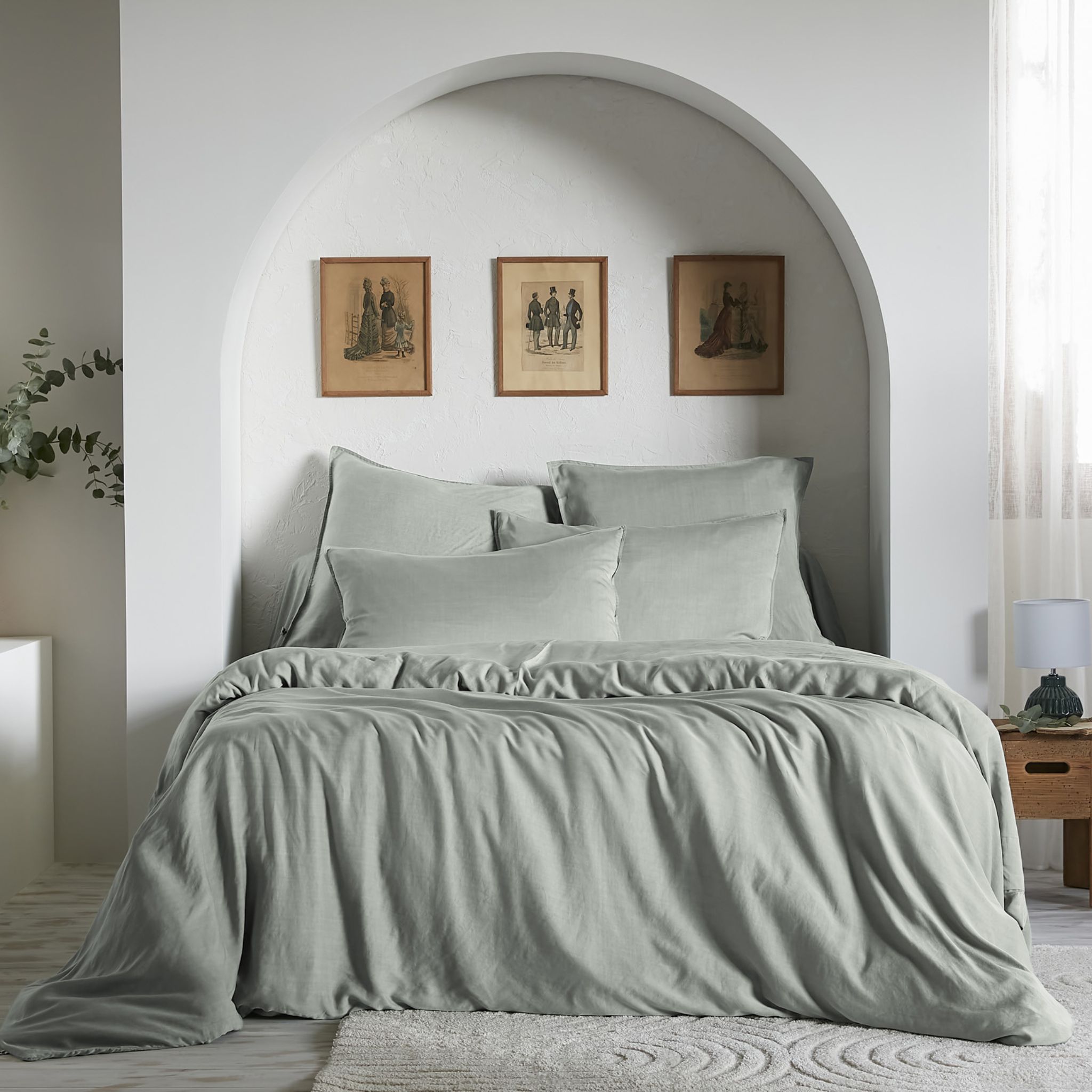 Housse de couette 240x220 lyocell uni lichen Terre de Nuit Lysandre