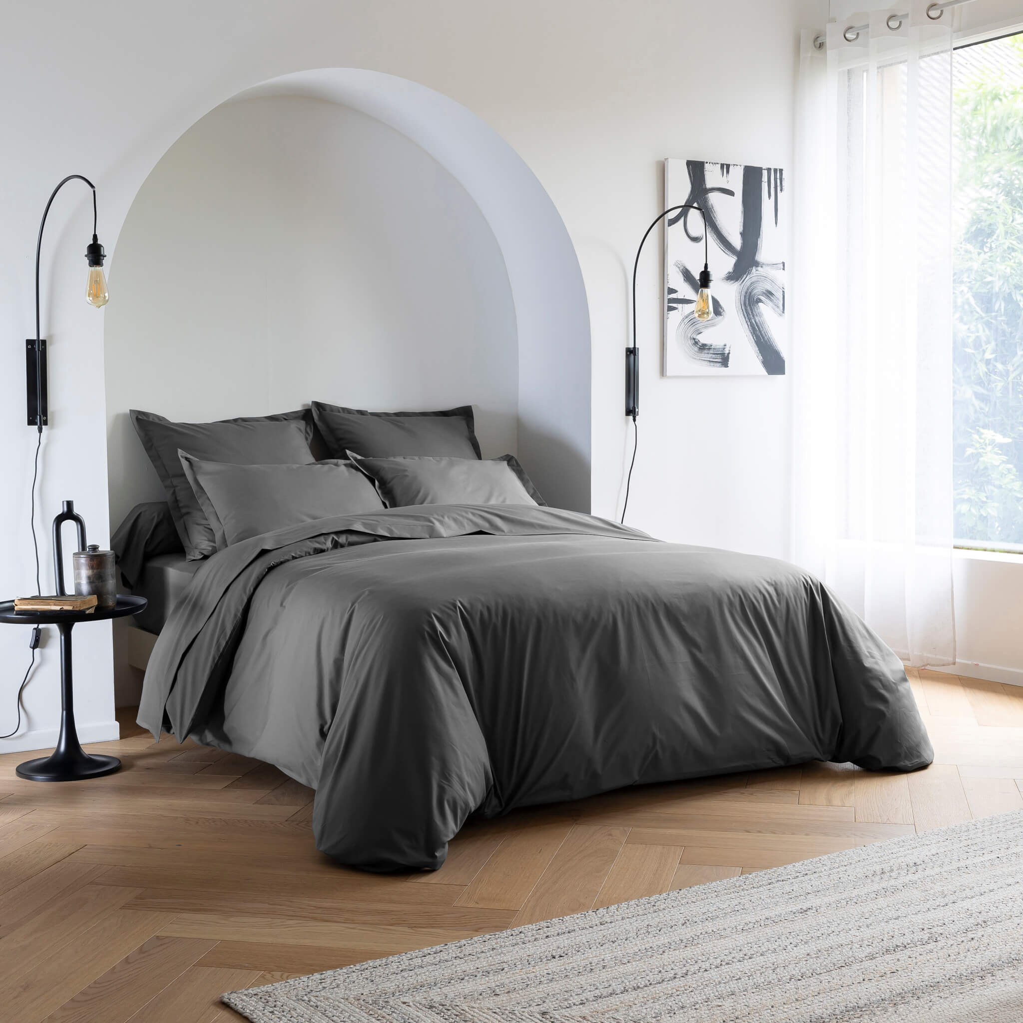 Parure de lit coton percale Anthracite 140x200 - SOMEO