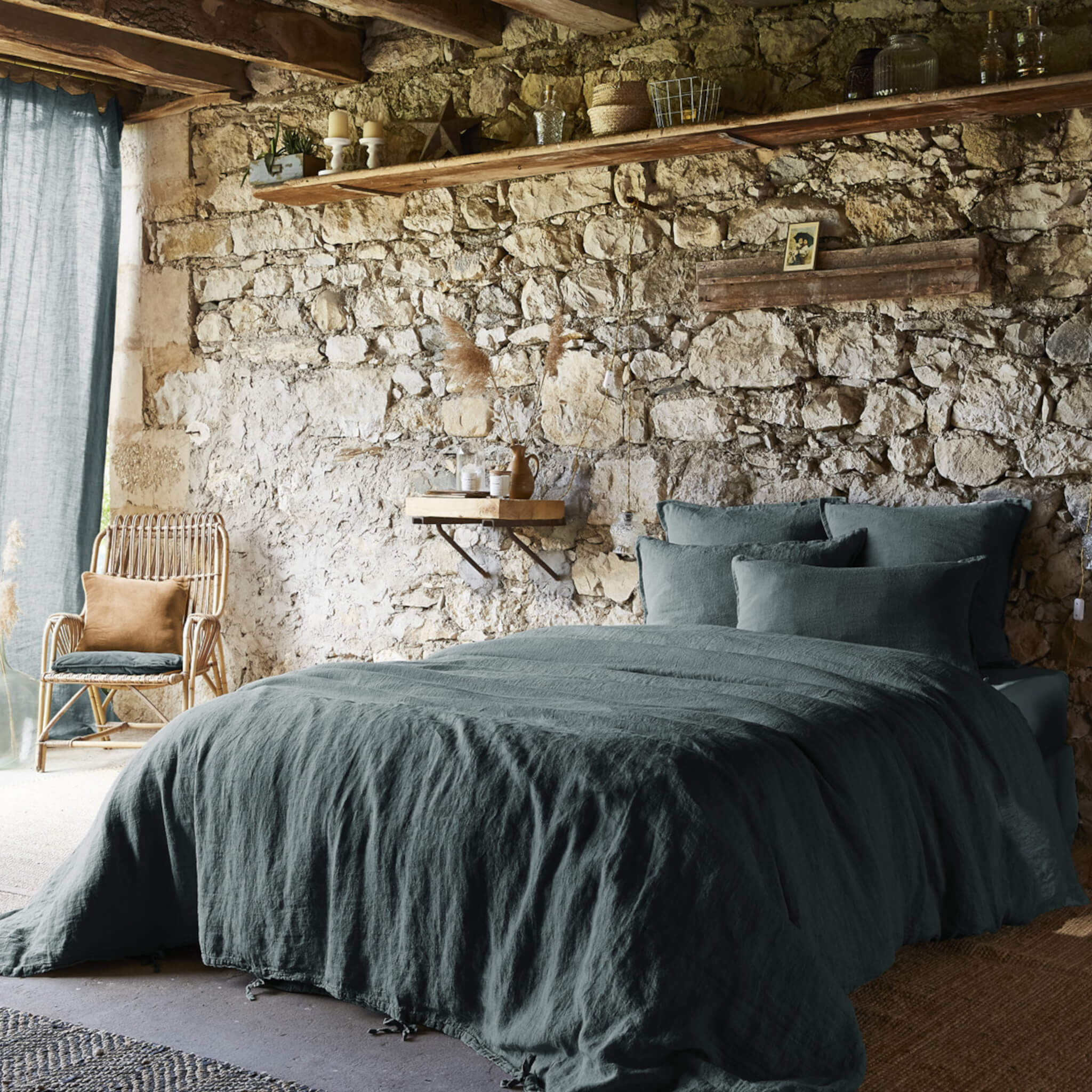 Parure de lit lin lavé gris foncé