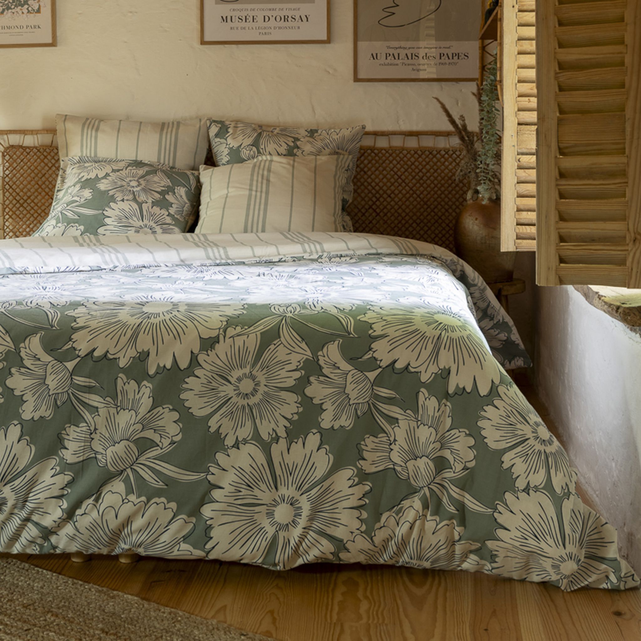 Housse de couette 140x200 coton à fleurs Terre de Nuit Provence