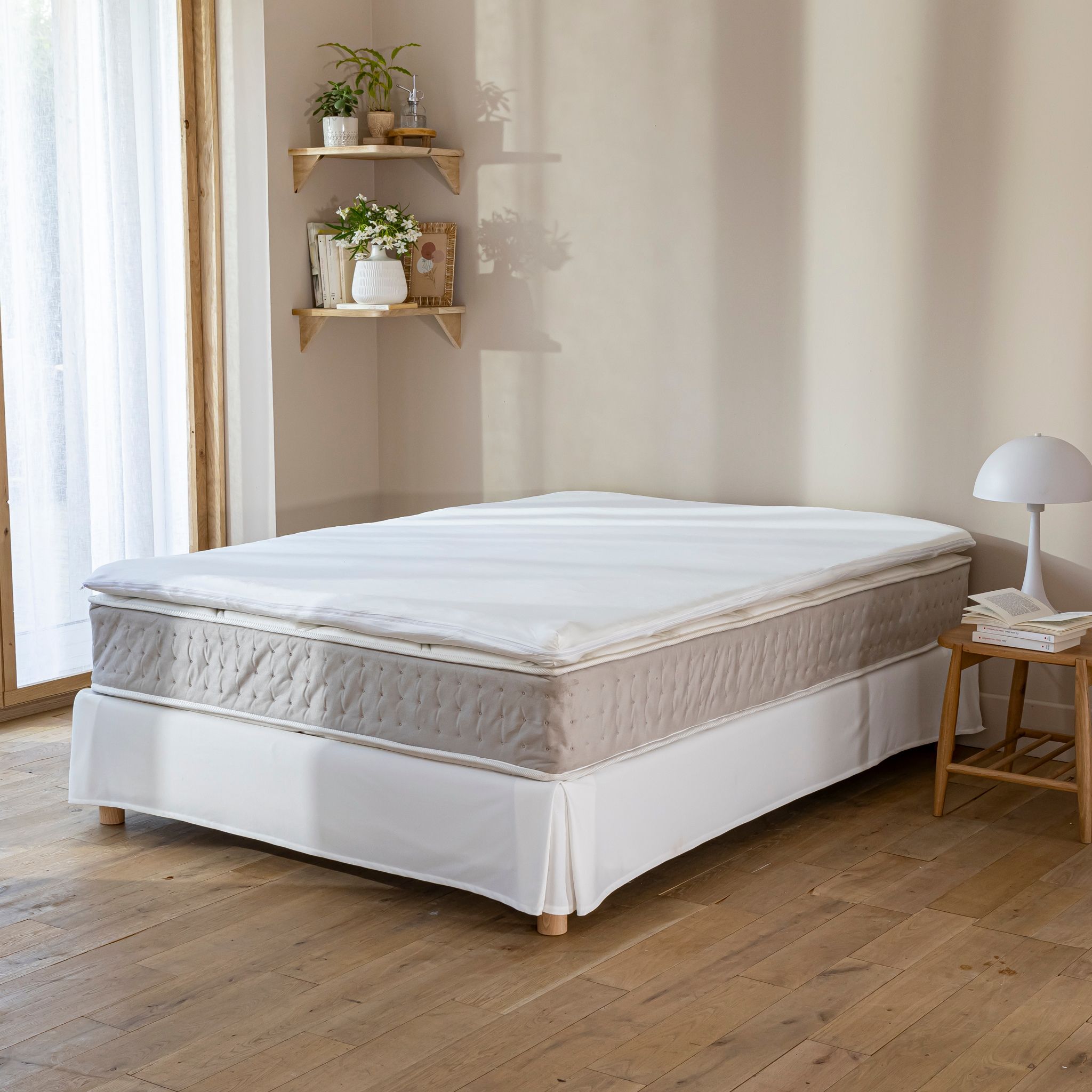 Housse surmatelas jersey blanc 100% coton extensible