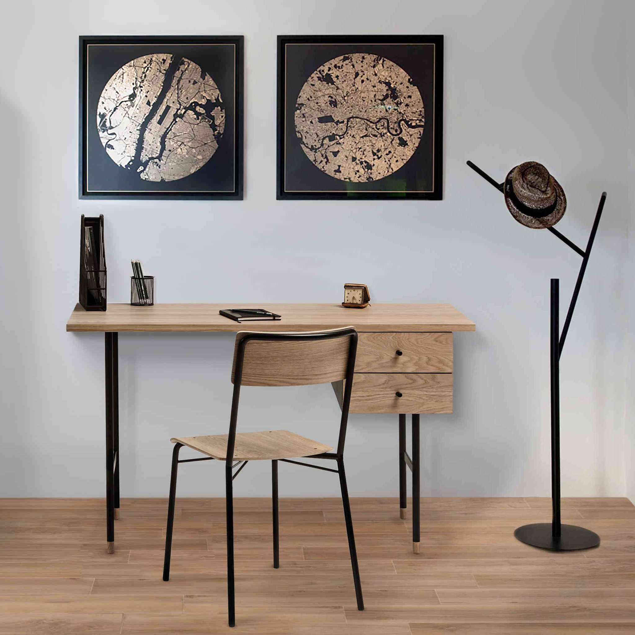 Bureau 2 tiroirs en bois imitation chêne - BU008