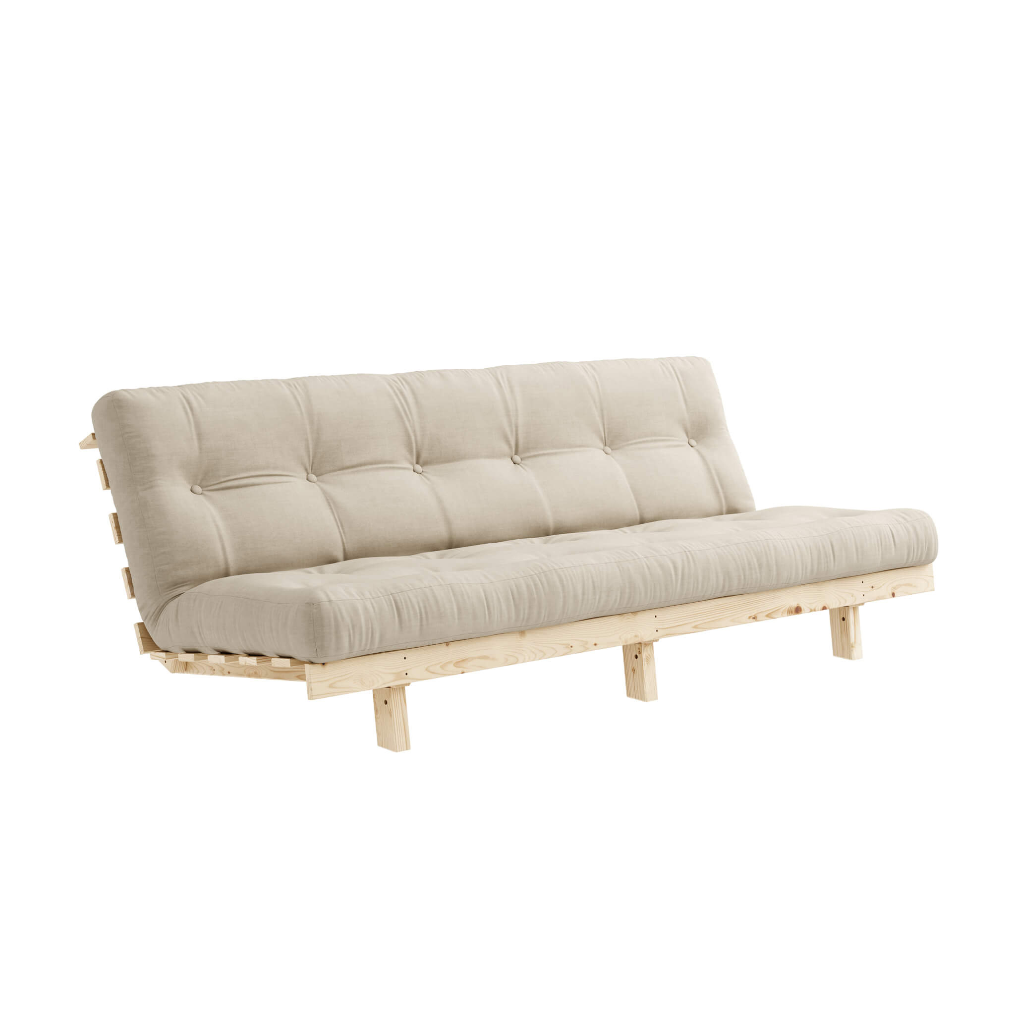 Banquette ajustable LEAN en pin massif naturel avec matelas futon beige