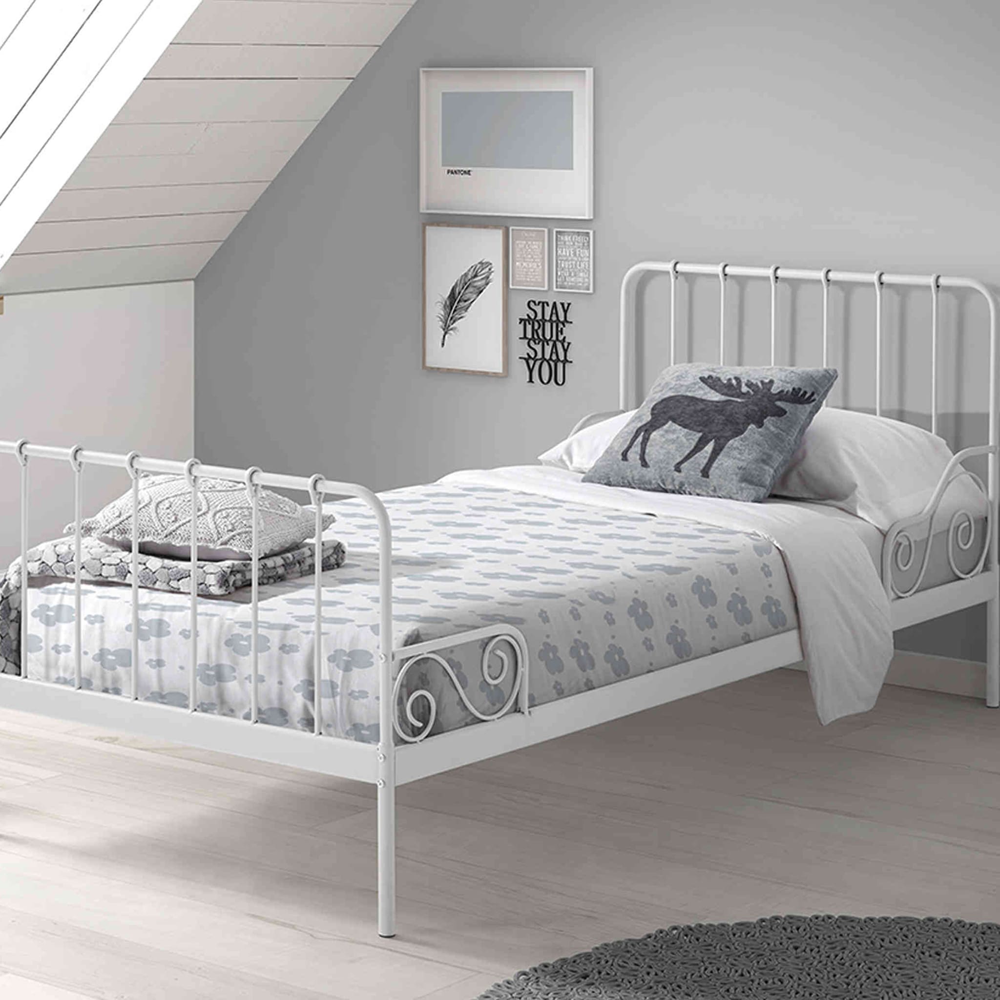 Lit en métal enfant blanc 90x200 LT2015 - Terre de nuit