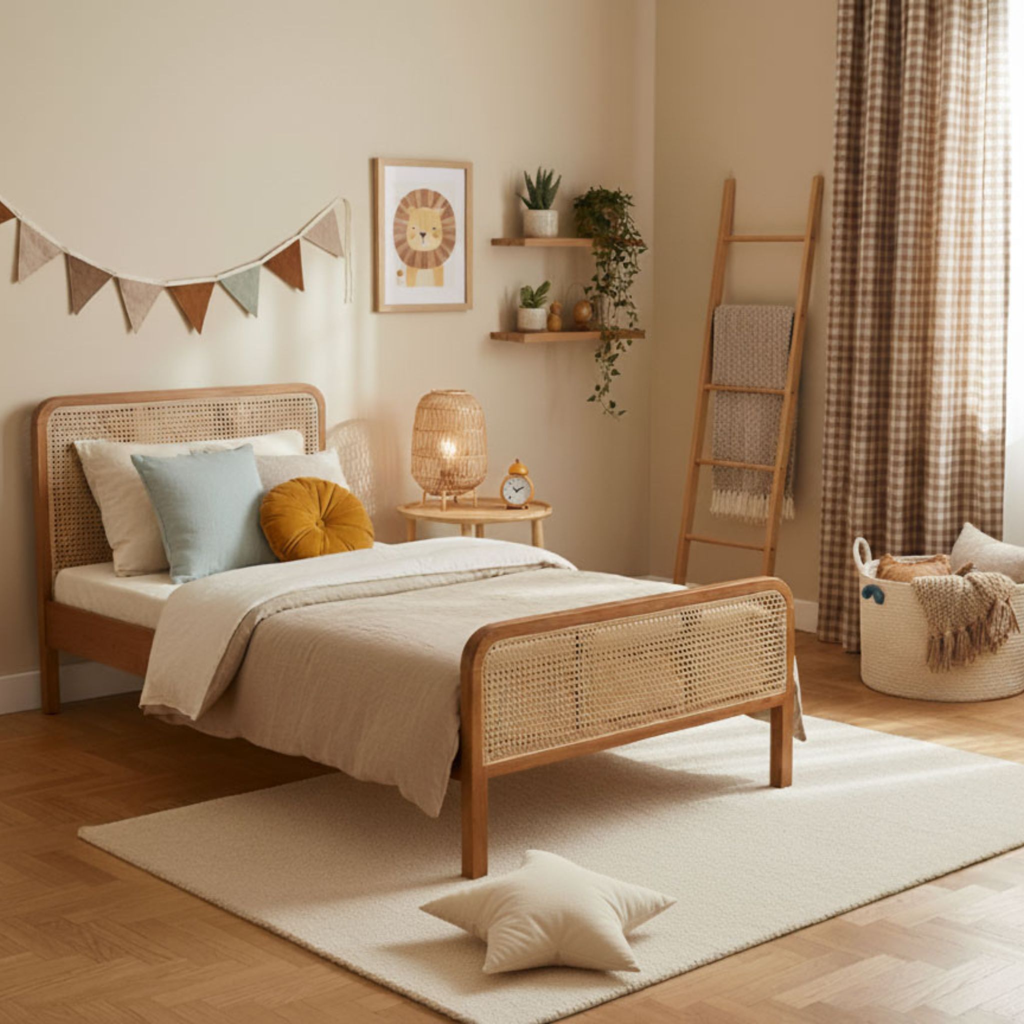 Lit cannage en pin massif marron noisette ANNA 90x190 - LT17018