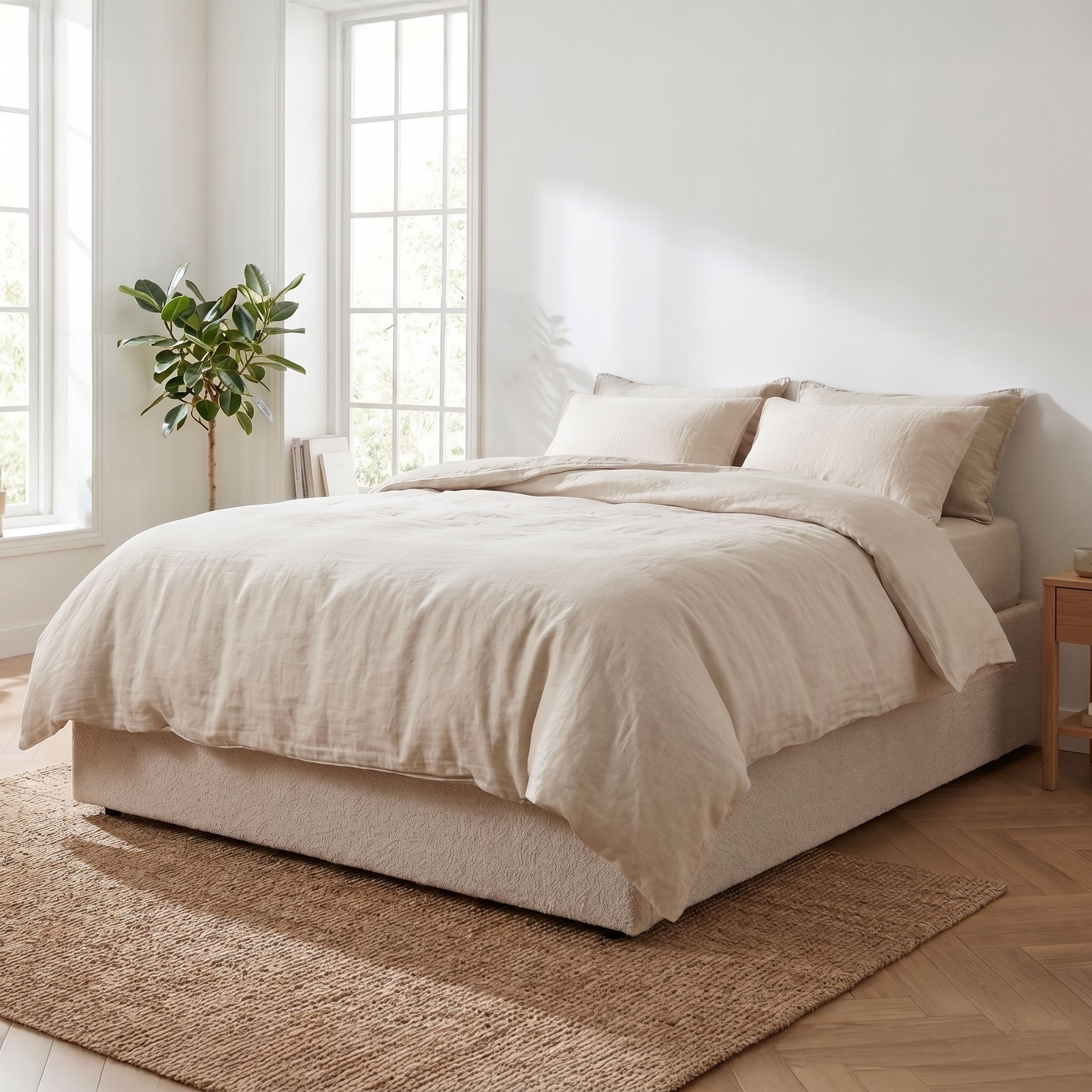 Lit coffre 140x190 sherpa beige Terre de Nuit