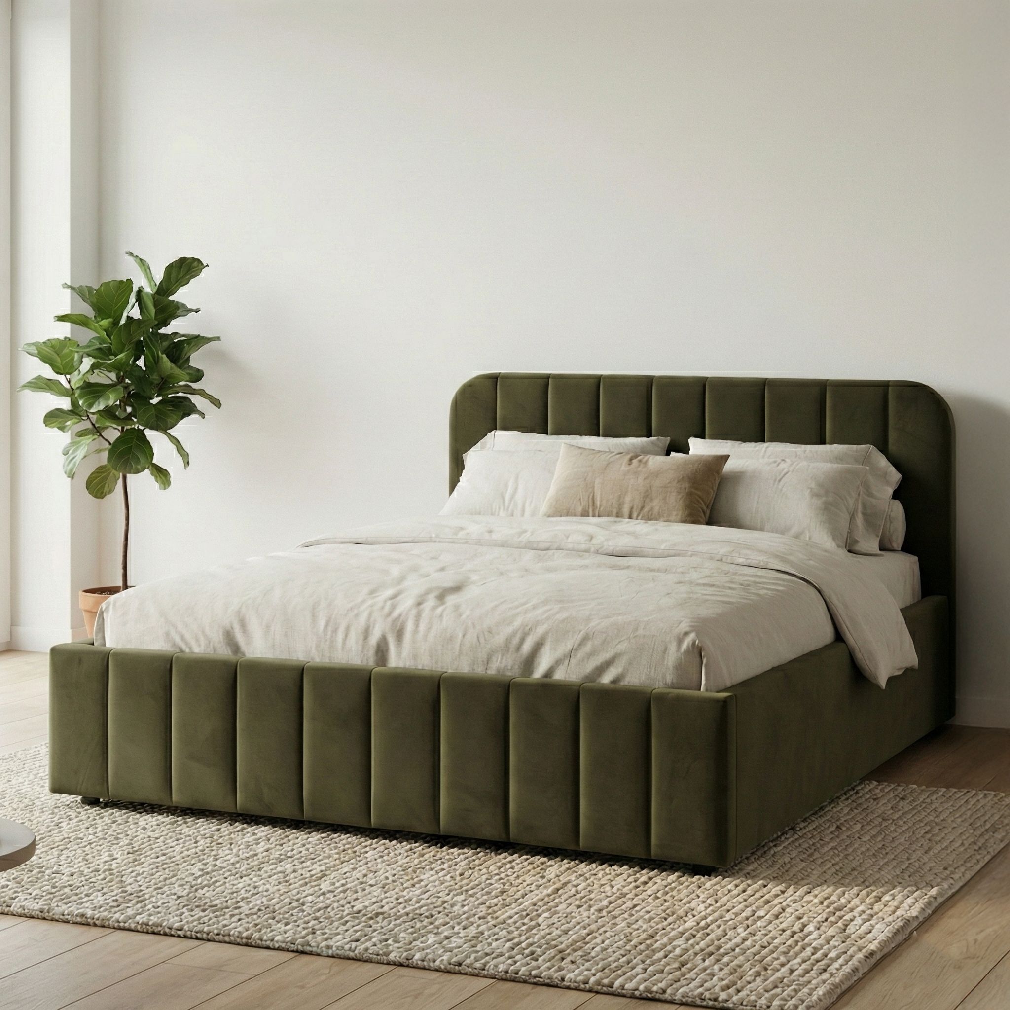 Lit coffre 140x190 velours kaki avec tête de lit Terre de Nuit