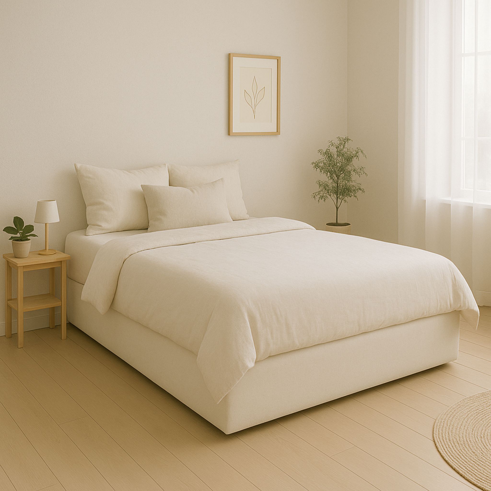 Lit coffre en velours écru