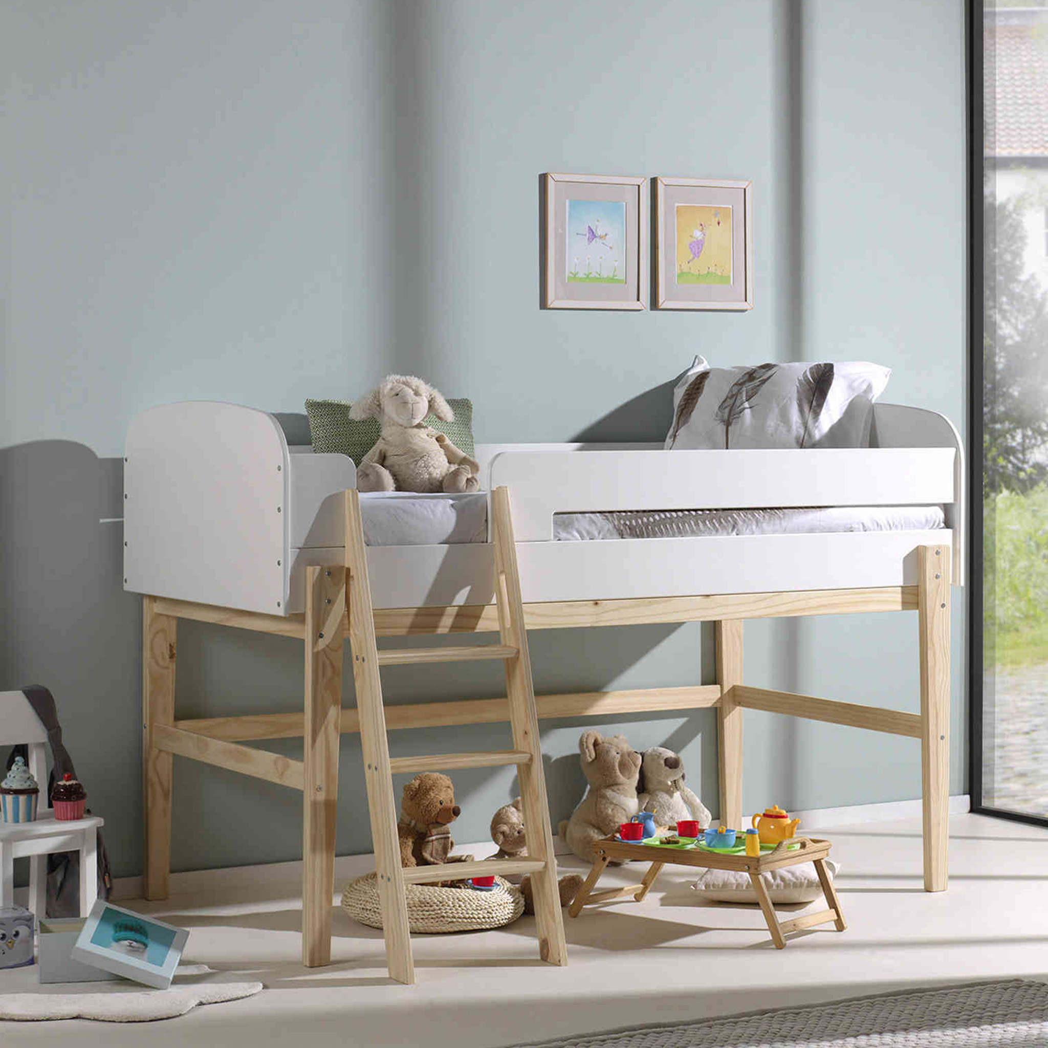 Lit enfant mi-hauteur blanc laqué - Terre de Nuit