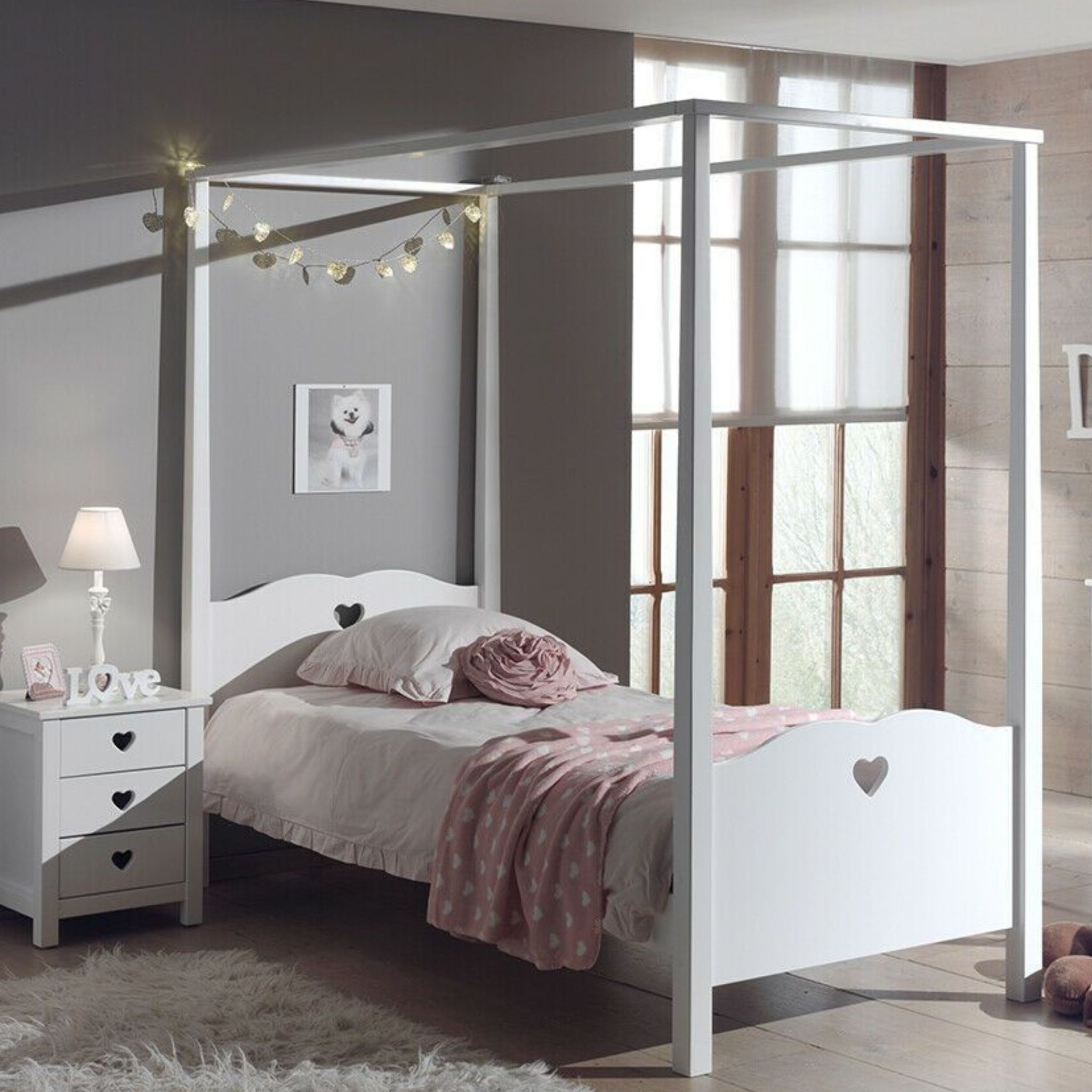 Lit Enfant Baldaquin en Bois Blanc 90x200 LB2001