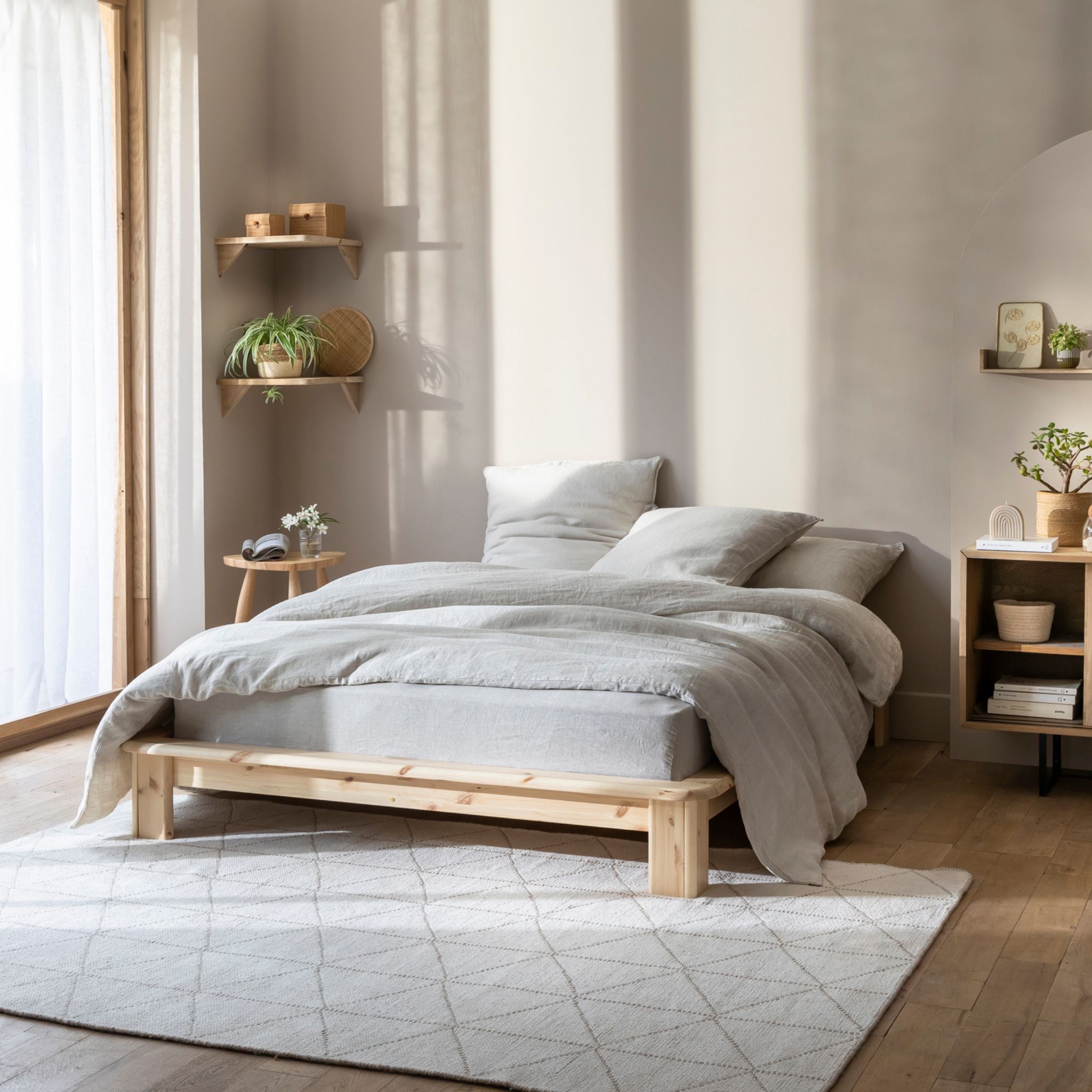 Lit en pin massif naturel avec sommier intégré 140x200 - LT84001