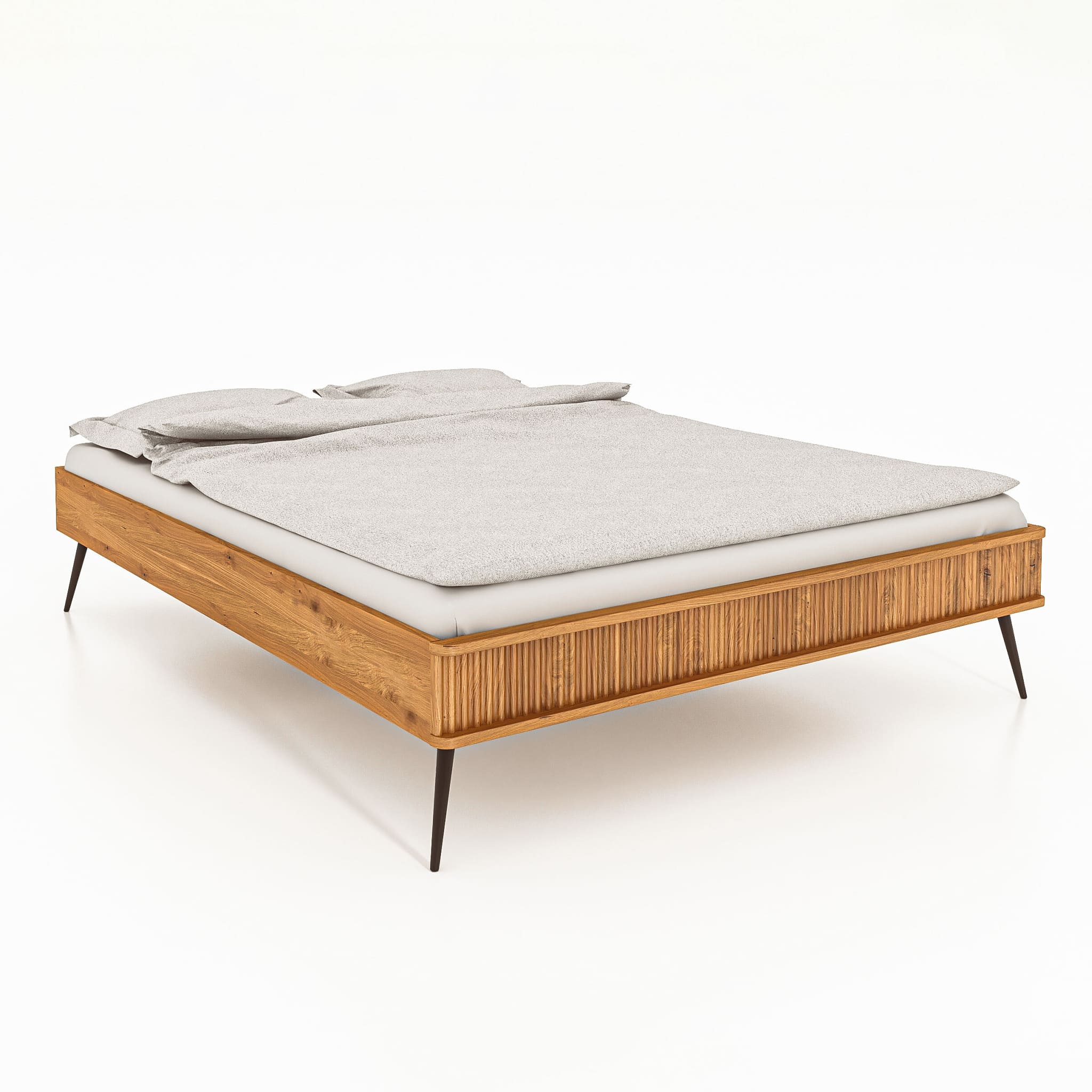 Lit en chêne massif clair 140x190 avec pieds inclinés en métal - LT36002