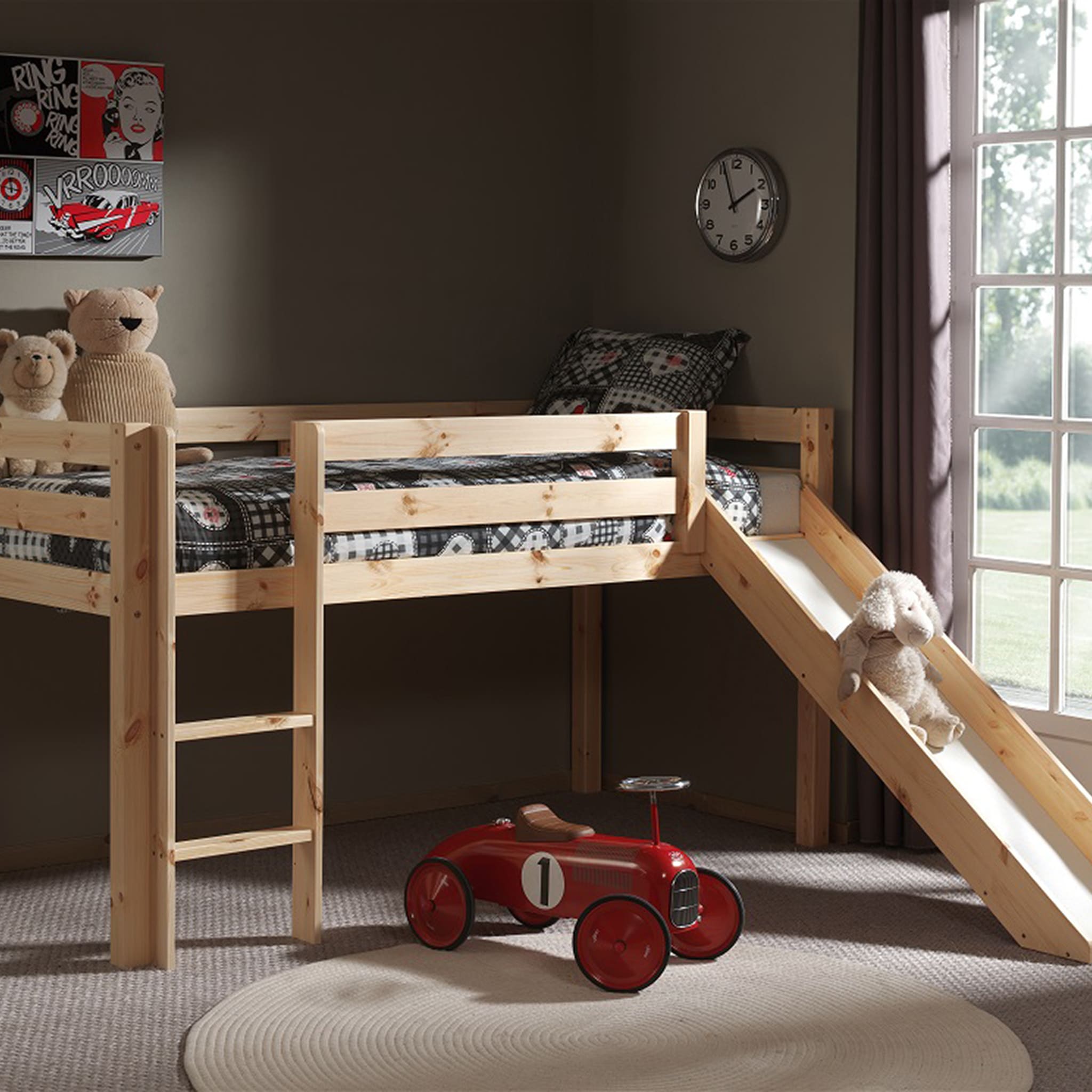 Lit mi-hauteur naturel avec toboggan