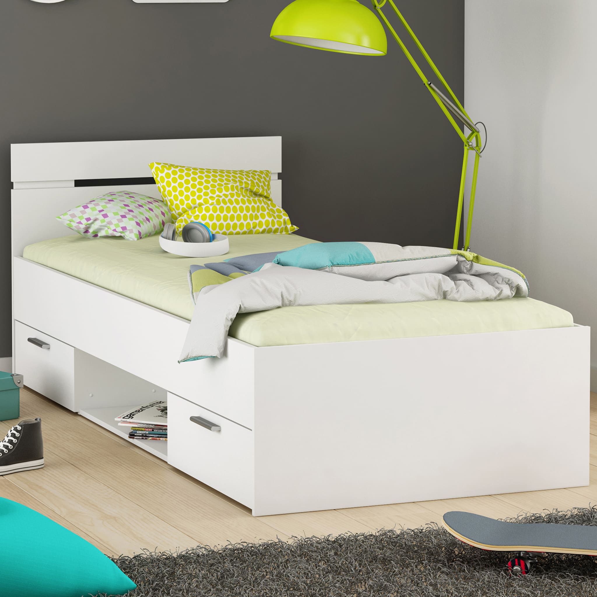 Lit Enfant Tiroirs Blanc Perle