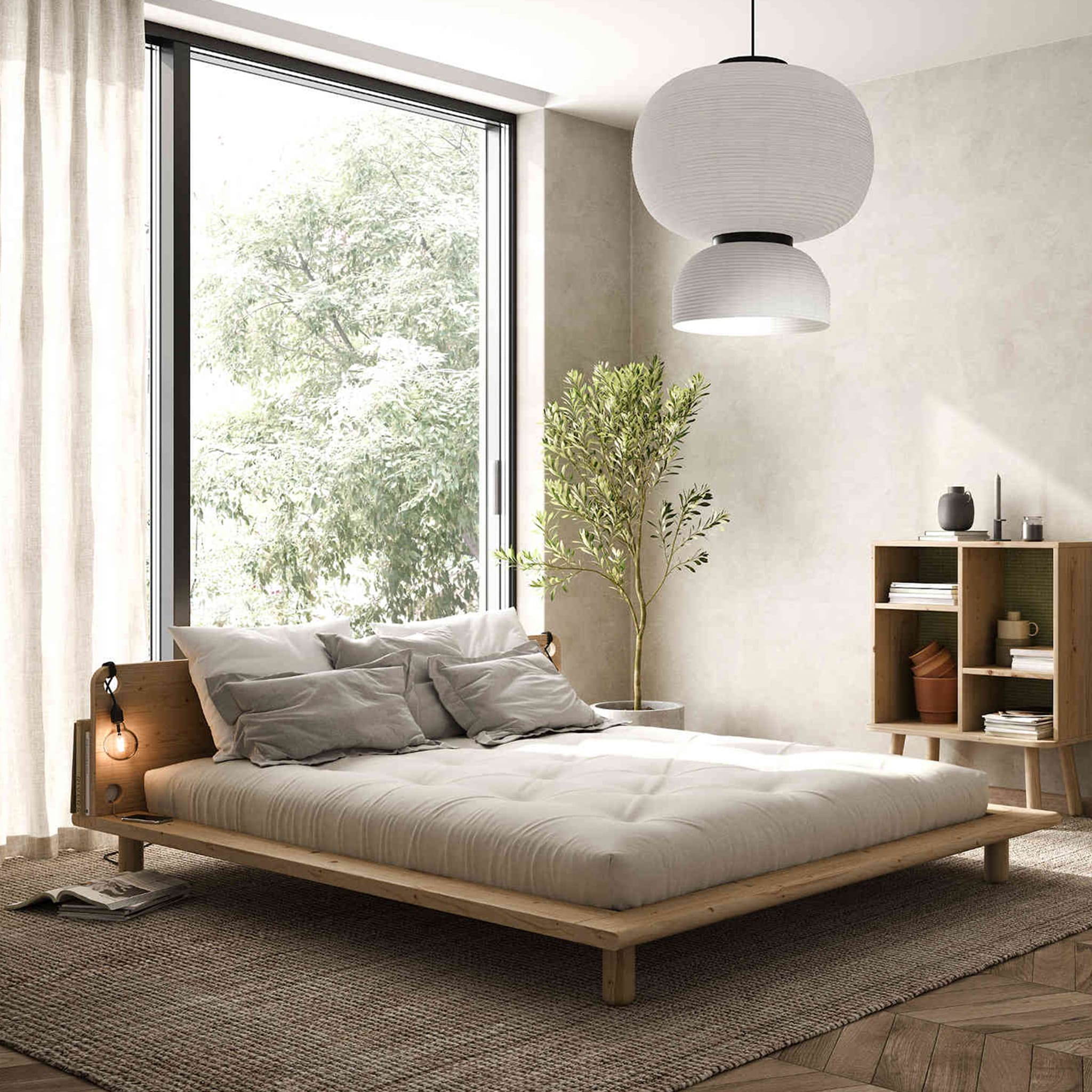 Lit en pin massif naturel PEEK BED 140x200 + matelas futon COMFORT écru